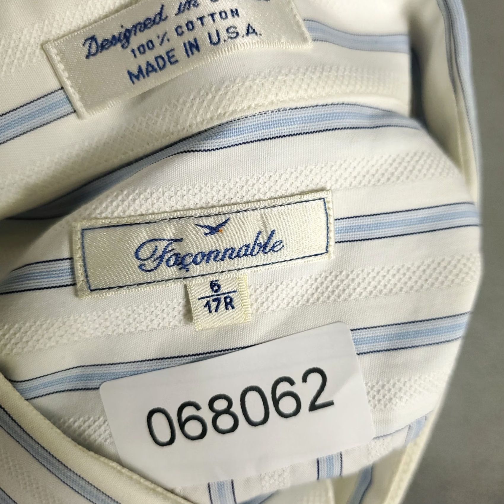 Faconnable Faconnable Dress Shirt Mens Size 17 White Blue Striped Button Up French Cuff Size 46R - 7 Thumbnail