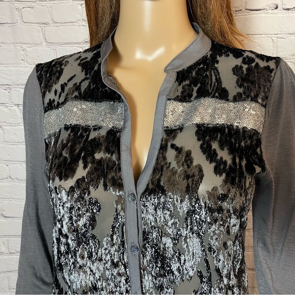 Anthropologie Anthropologie Kitsalano TINY Velvet Silk Blend Burnout Grey Size S / US 4 / IT 40 - 4 Thumbnail