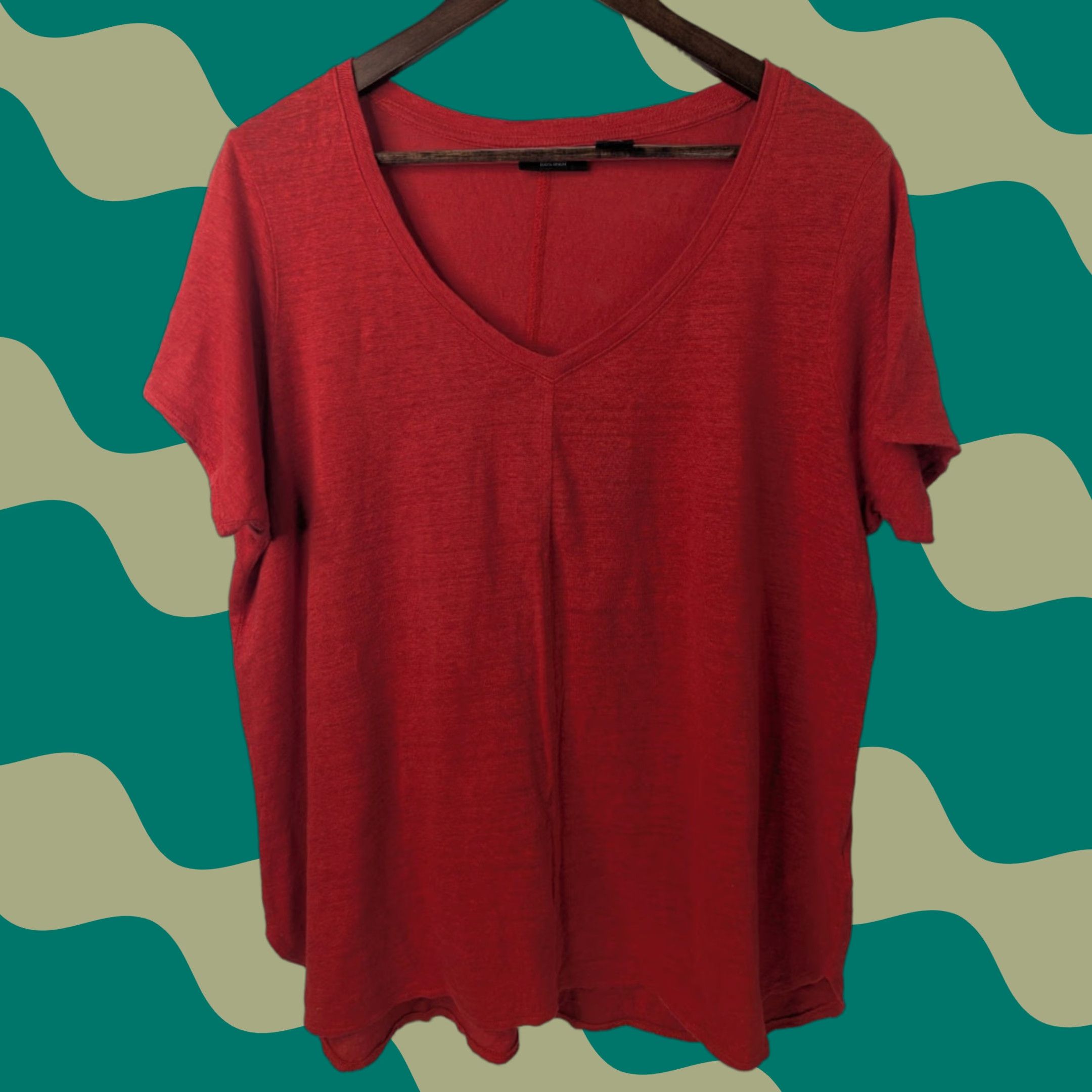 Vintage Tahari Women's Knit Linen Shirt 1X Red V-Neck Short Sleeve Plus Size Tee Shirt Womens Size XL / US 12-14 / IT 48-50 - 1 Thumbnail