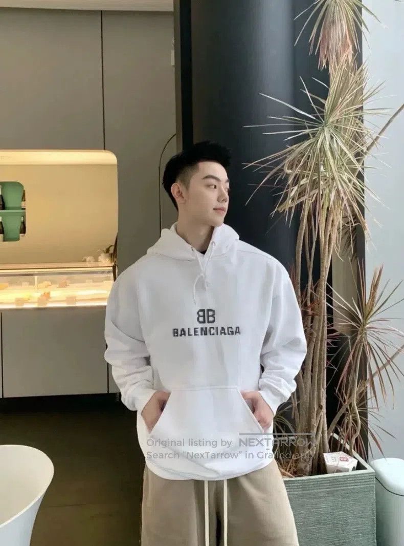 Balenciaga Balenciaga Faded Logo Letter Printed Fleece Drawstring Hoo Size US XS / EU 42 / 0 - 9 Thumbnail