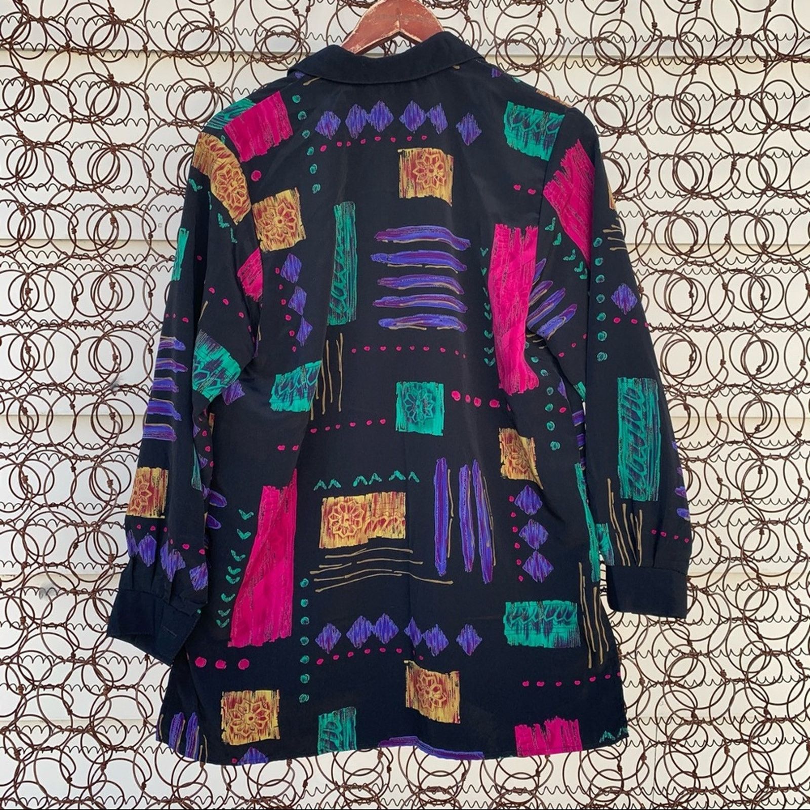 Vintage 90s Caliche Collection abstract geometric button down blouse Size S / US 4 / IT 40 - 3 Thumbnail