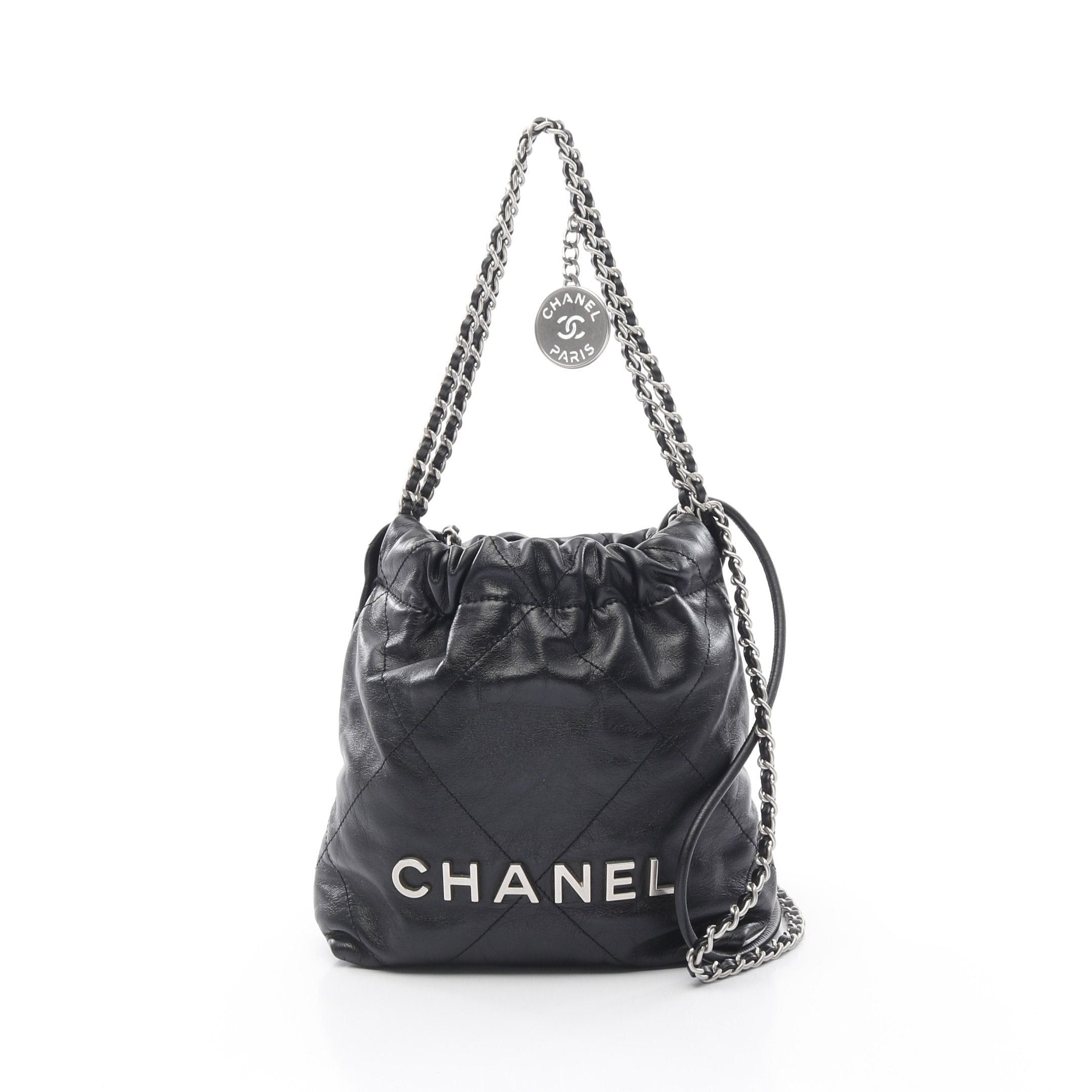 Chanel Chanel 22 Mini Chain Shoulder Bag Leather Black Silver Hardware, Women's