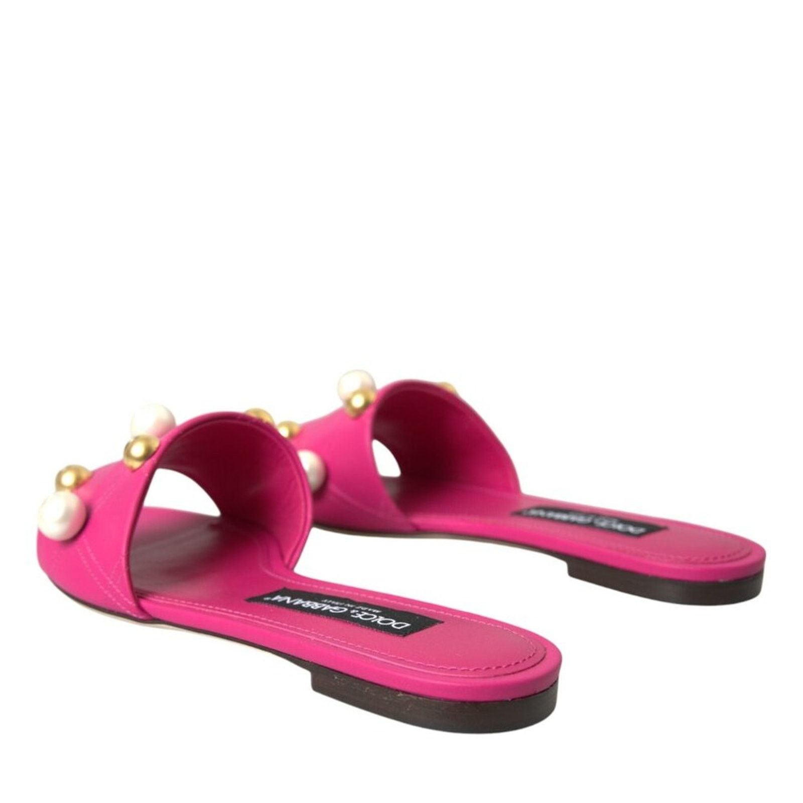 Dolce & Gabbana Dolce & Gabbana Pink Pearl Embellished Leather Flats Sandals Size US 9 / IT 39 - 3 Thumbnail