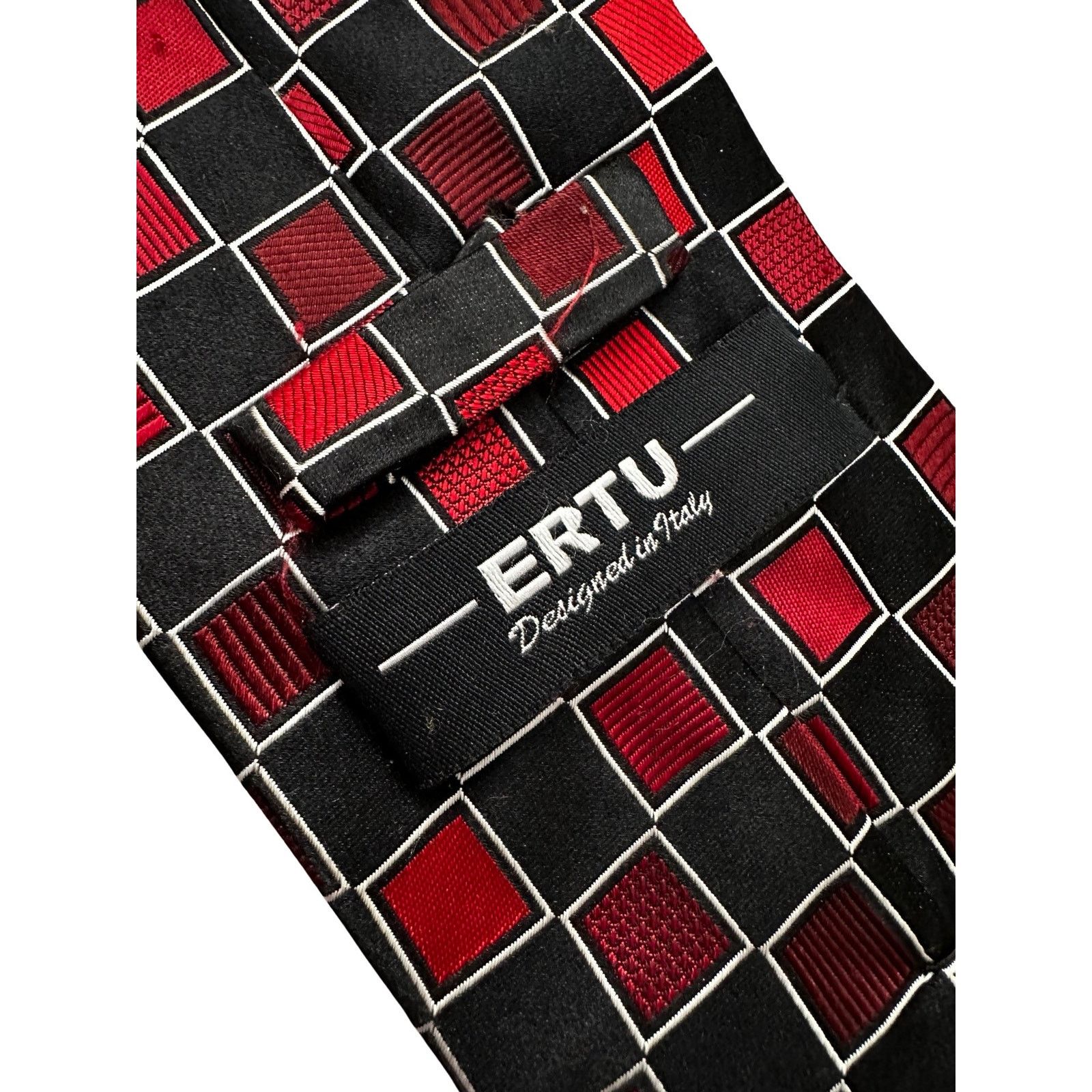 Vintage Vintage Ertu Black Red Checkered Silk Necktie Size ONE SIZE - 3 Thumbnail