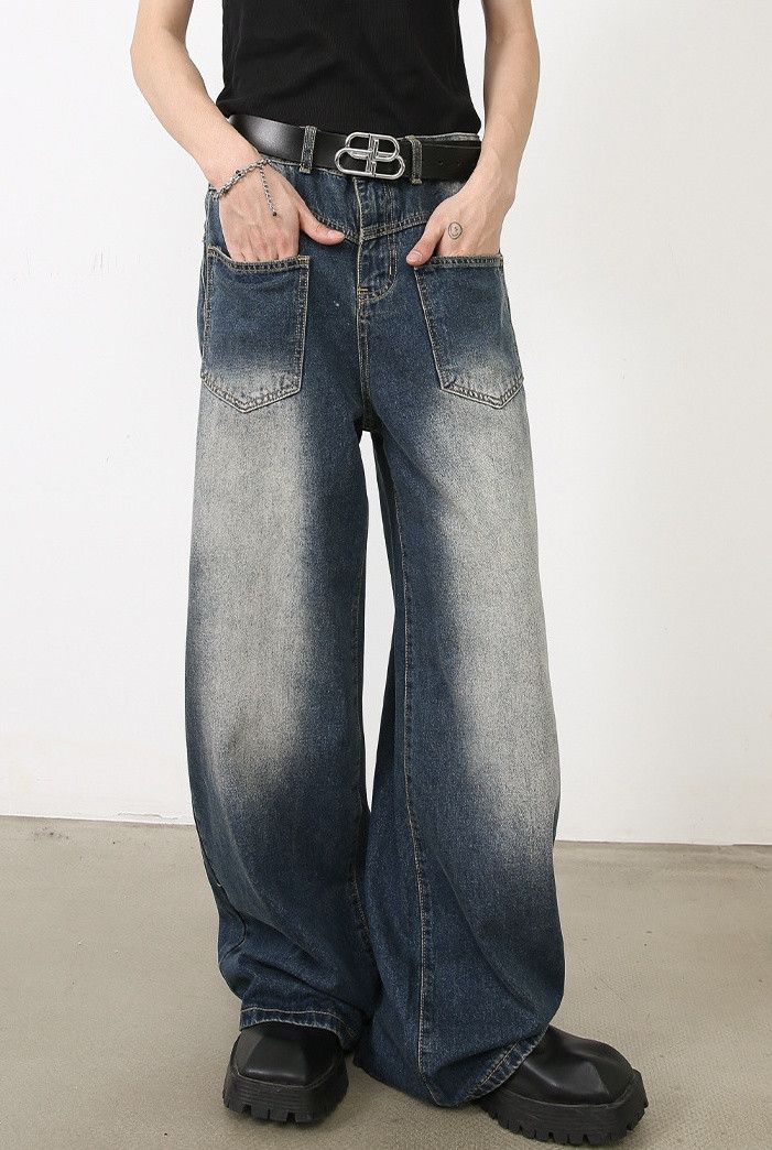 Japanese Brand × Jean Loose straight men's washed pocket work jeans Size US 32 / EU 48 - 4 Thumbnail