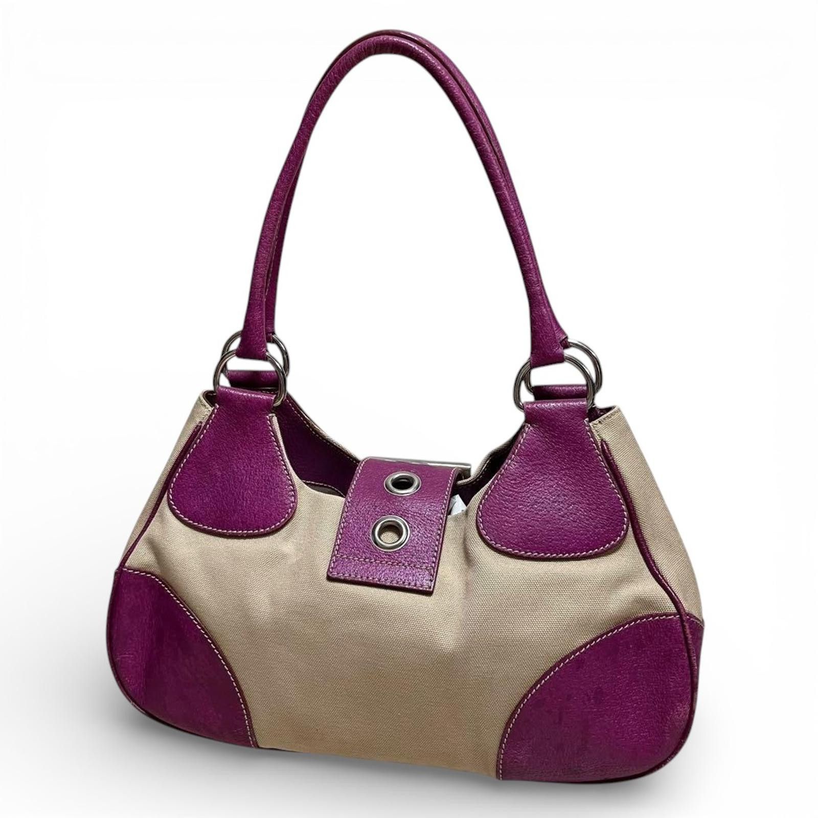 Prada Prada - Beige Purple Leather Handbag Buckle Detail Size ONE SIZE - 3 Thumbnail