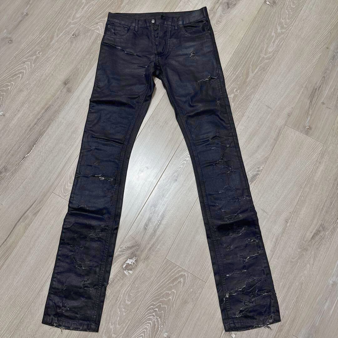 パンツ Diro homme destroyed coated denim [Hedi] Dior × Hedi Slimane Dior homme Strip destroyed waxed jeans