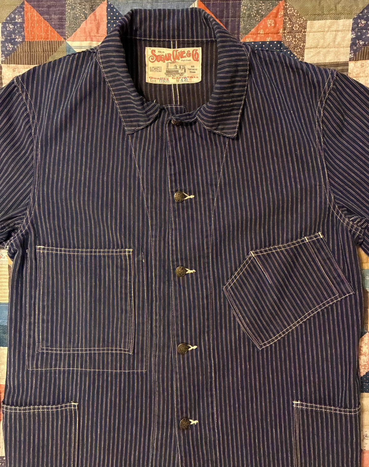 Sugar Cane 🔥RARE🔥 SUGAR CANE CO. WABASH STRIPE CHORE JACKET- 42 X-LRG Size US XL / EU 56 / 4 - 4 Thumbnail