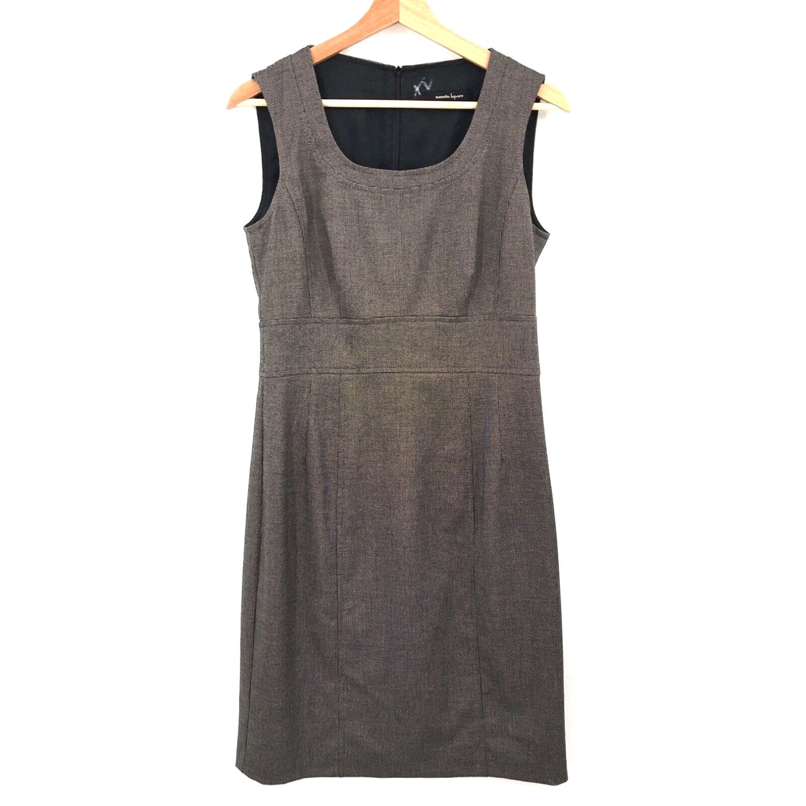 image of Nanette Lepore Sleeveless Business Casual Shift Dress Tiny Brown Check 6 Womens in White (Size Medi