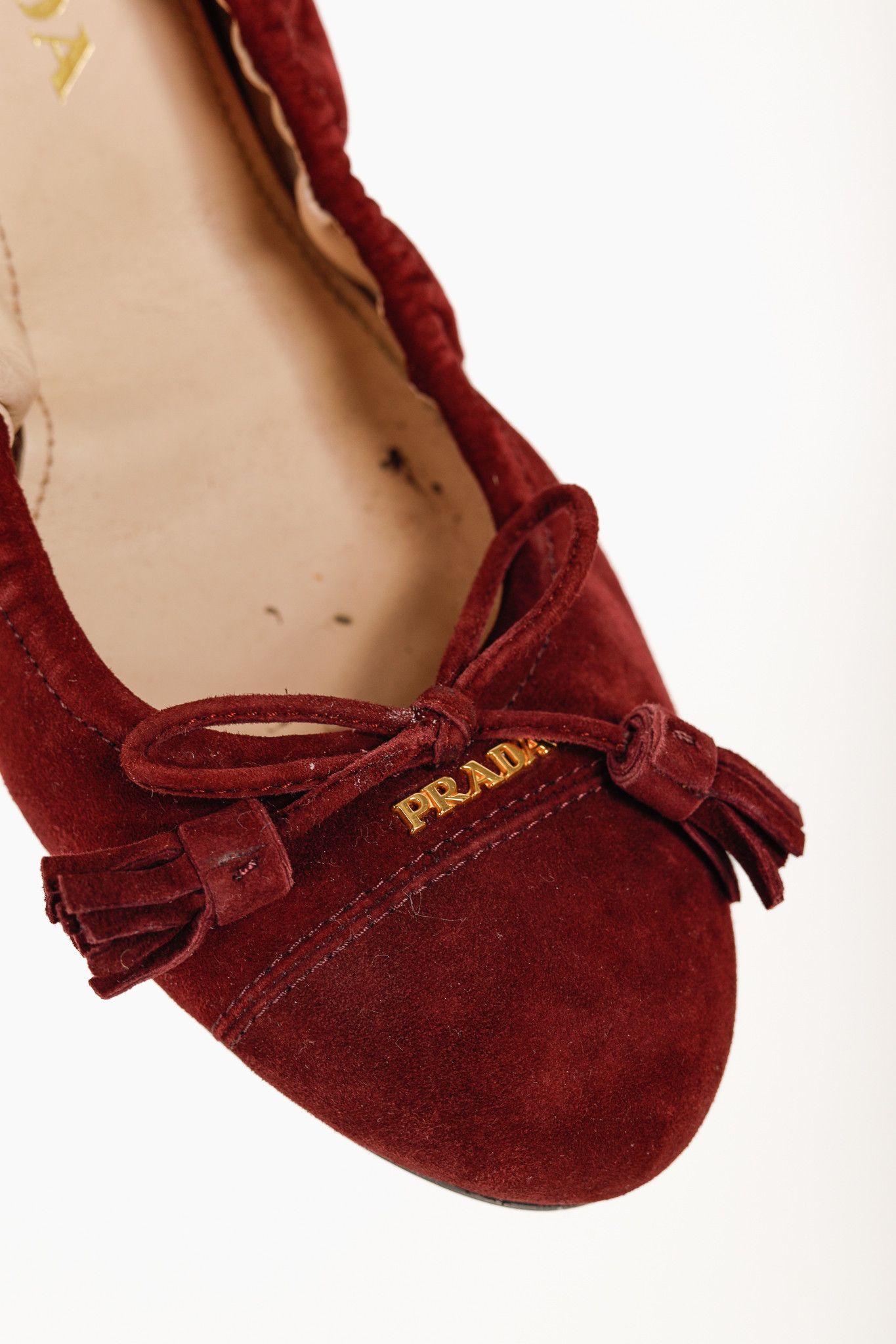 Prada Prada Burgundy Suede Tassel-Bow Scrunch Ballet Flat Size US 5.5 / IT 35.5 - 8 Thumbnail