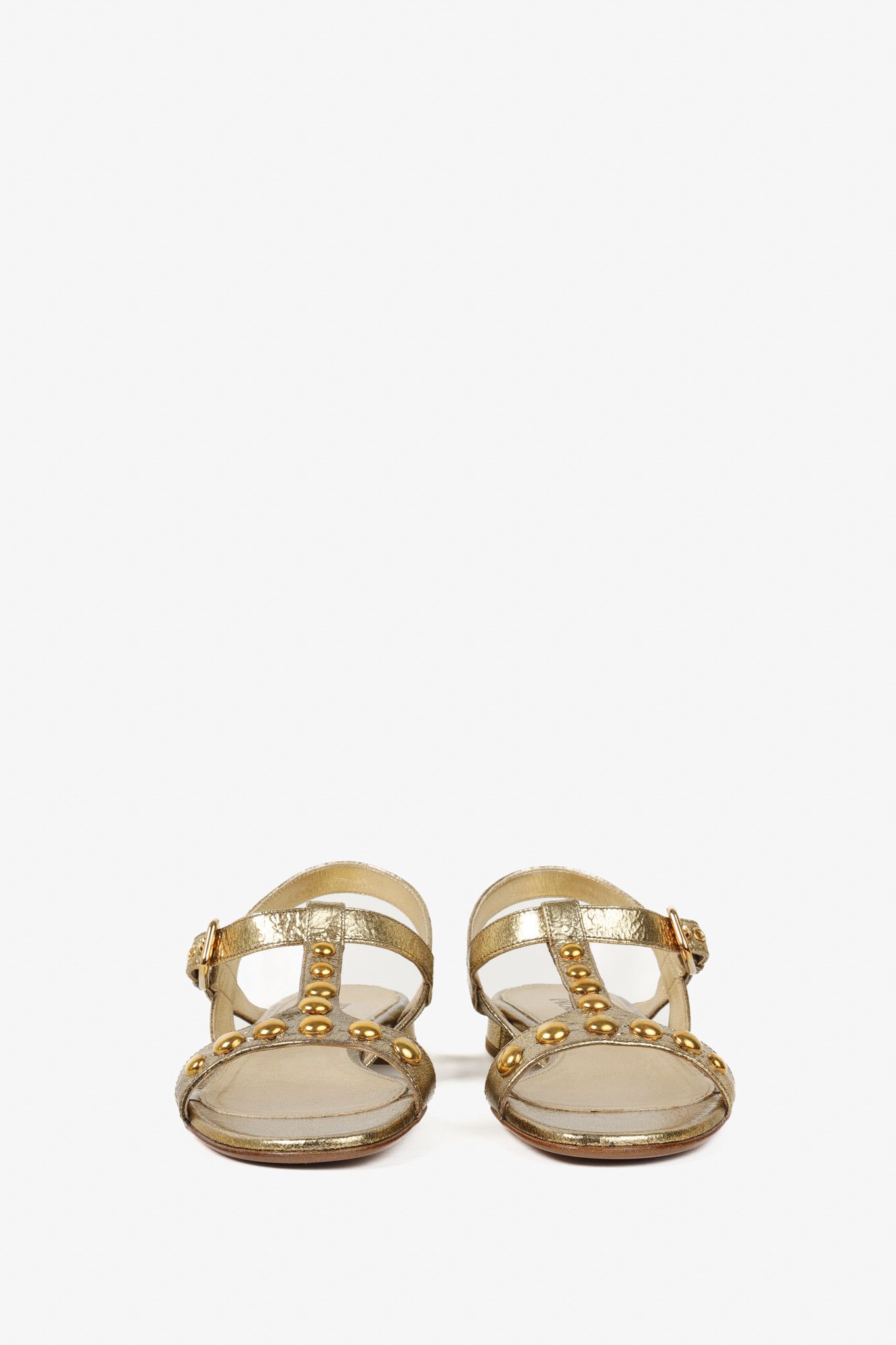 Prada Prada Gold Metallic Studded Flat Sandals Size US 9 / IT 39 - 2 Thumbnail