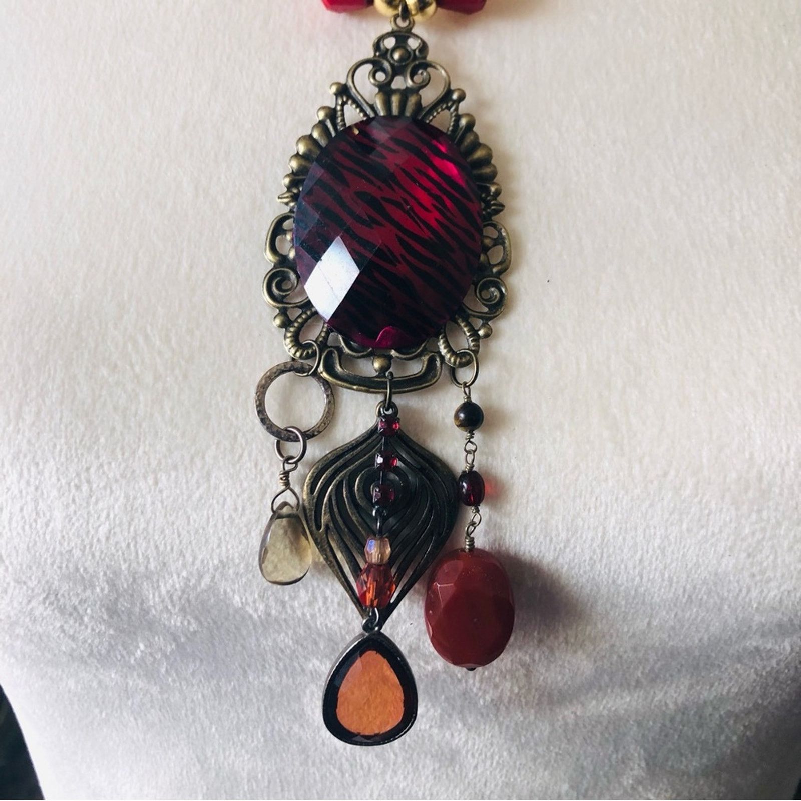 Handmade Handcrafted repurpose red filigree cameo Pearl necklace Size ONE SIZE - 7 Thumbnail