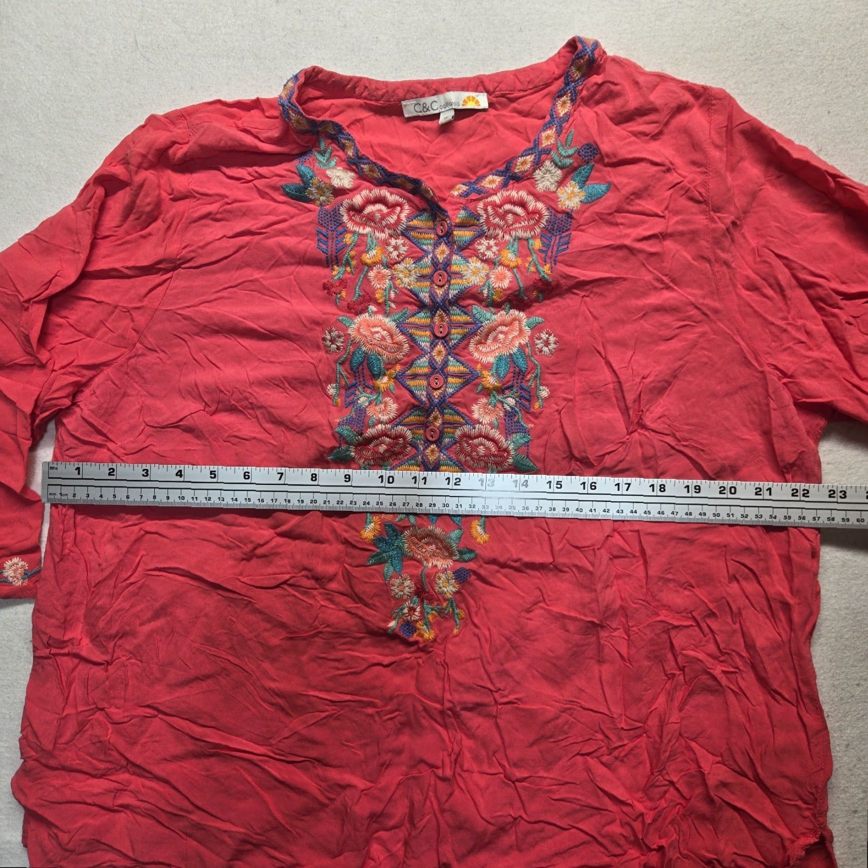 Vintage C&C California Women's Blouse Shirt Plus 1X Floral Embroidered Summer Spring White Size XL / US 12-14 / IT 48-50 - 4 Thumbnail