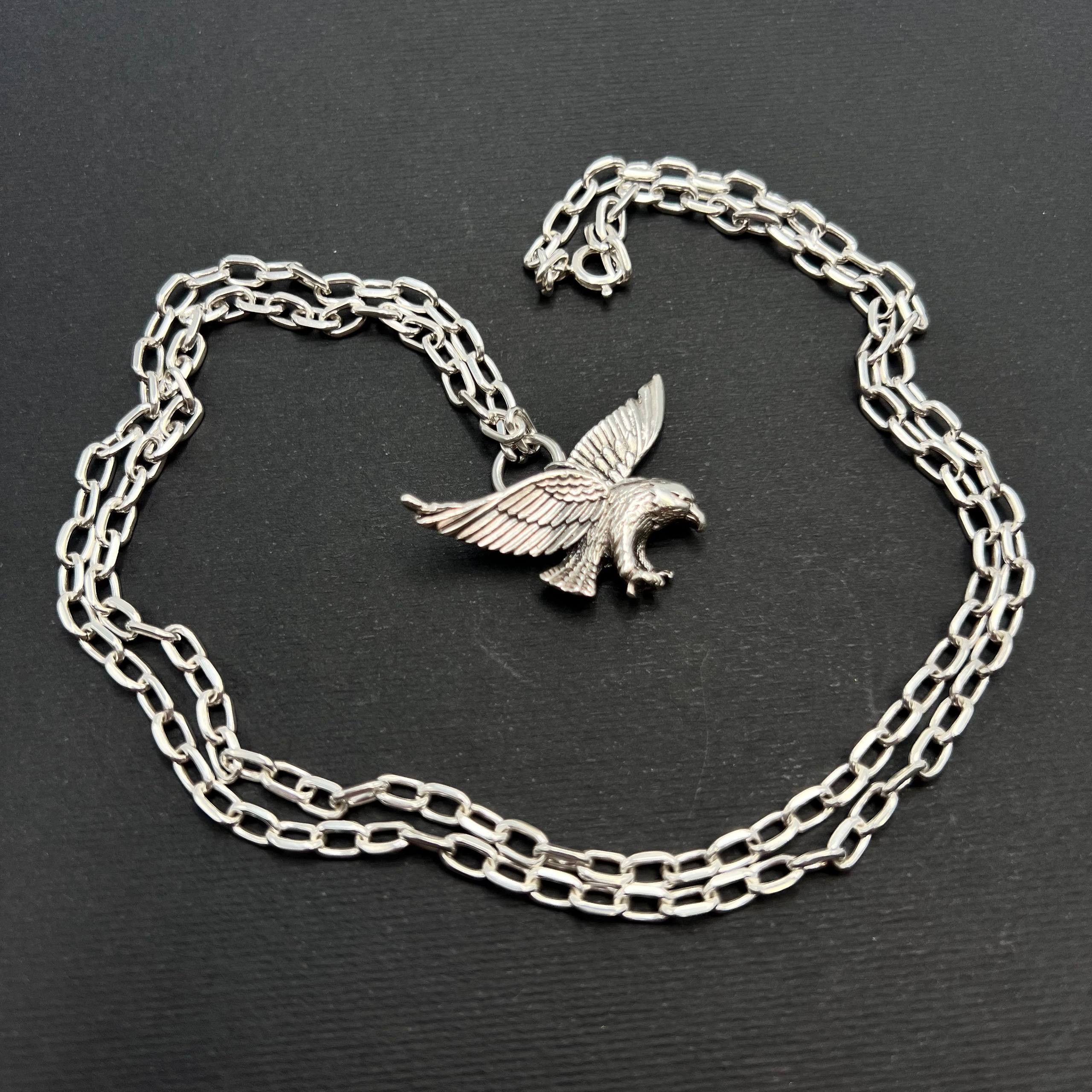Sterling Silver Vintage Men’s 925 Sterling Silver Eagle Pendant Chain 23.6g Size ONE SIZE - 4 Thumbnail