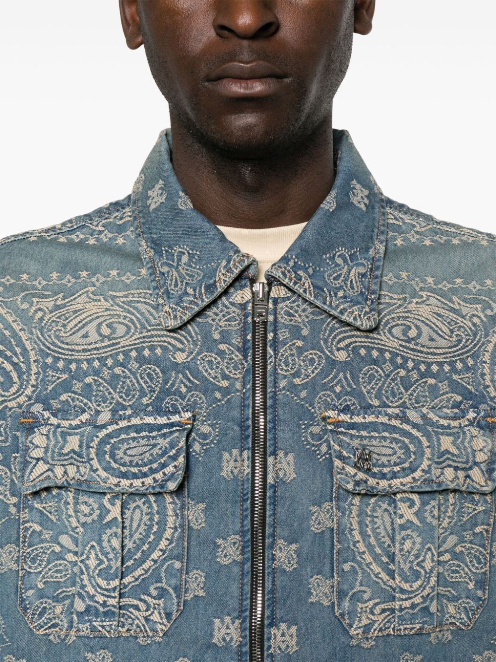 Amiri oc11z0225 Embroidered Denim Jacket in Blue/Beige Size US XL / EU 56 / 4 - 5 Thumbnail
