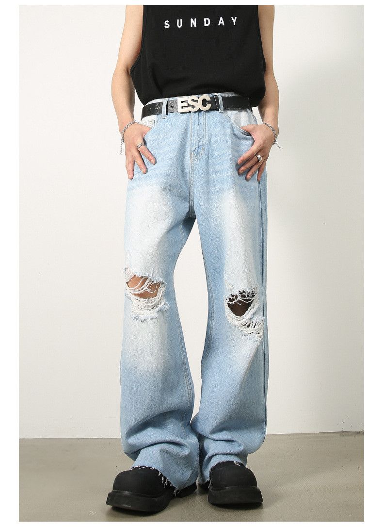 Japanese Brand × Jean Vintage street light blue ripped loose casual jeans Size US 32 / EU 48 - 1 Thumbnail
