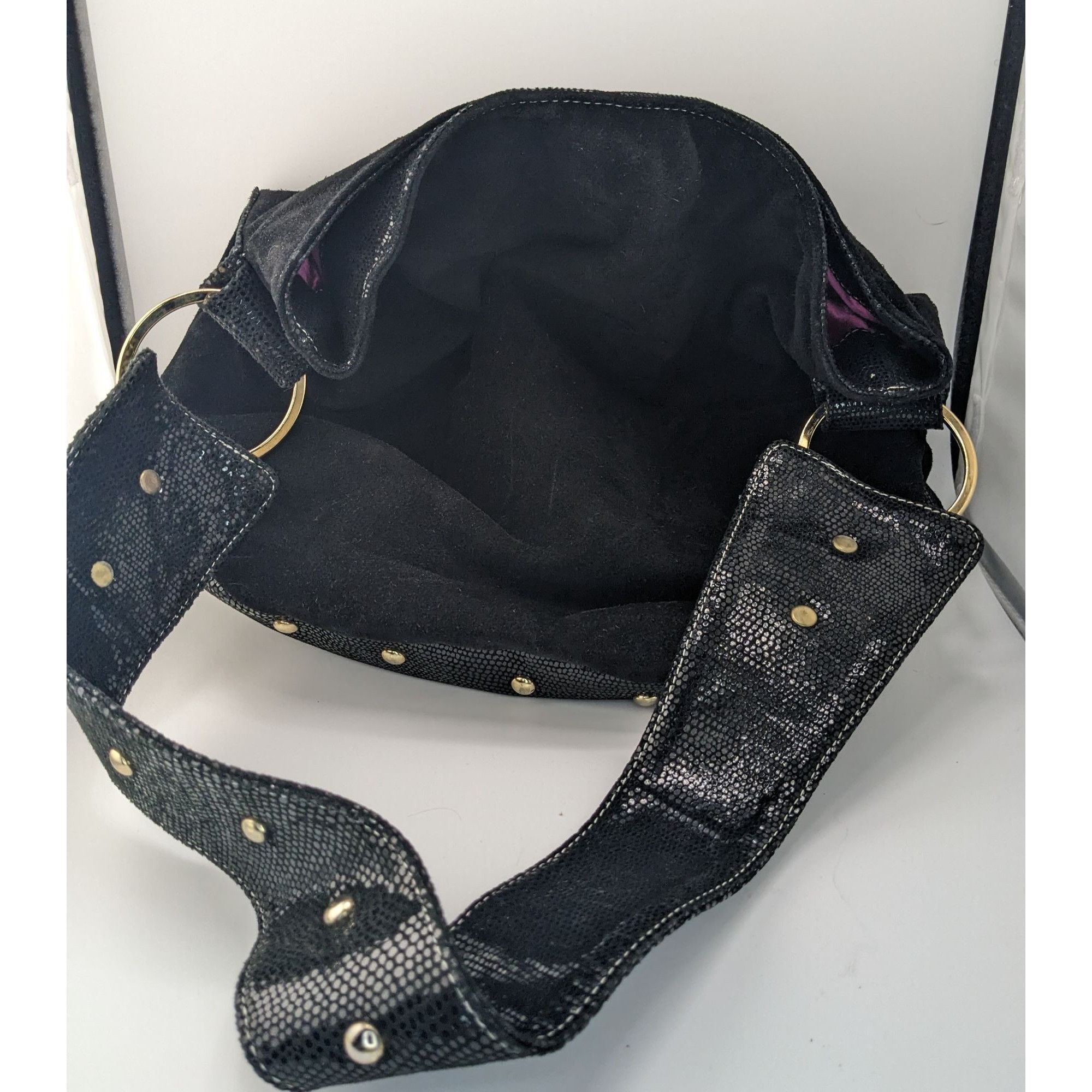Other Glam Goth Kiki Pearl Black Suede & Faux Snakeskin Studded Sh Size ONE SIZE - 7 Thumbnail