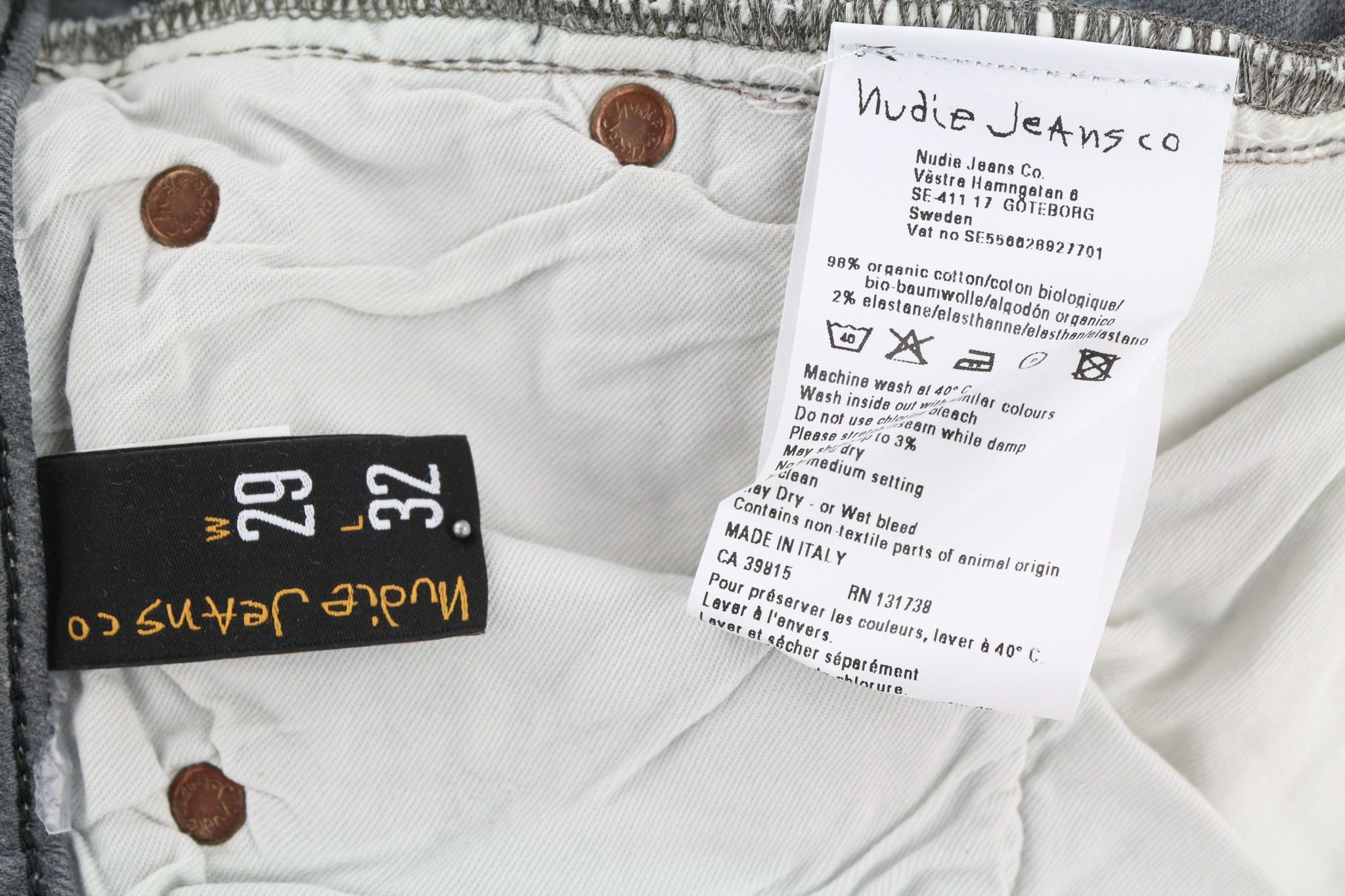 Nudie Jeans TIGHT LONG JOHN W29/L32 Organic Charcoal Slim Fit 80672 Size US 29 - 6 Thumbnail
