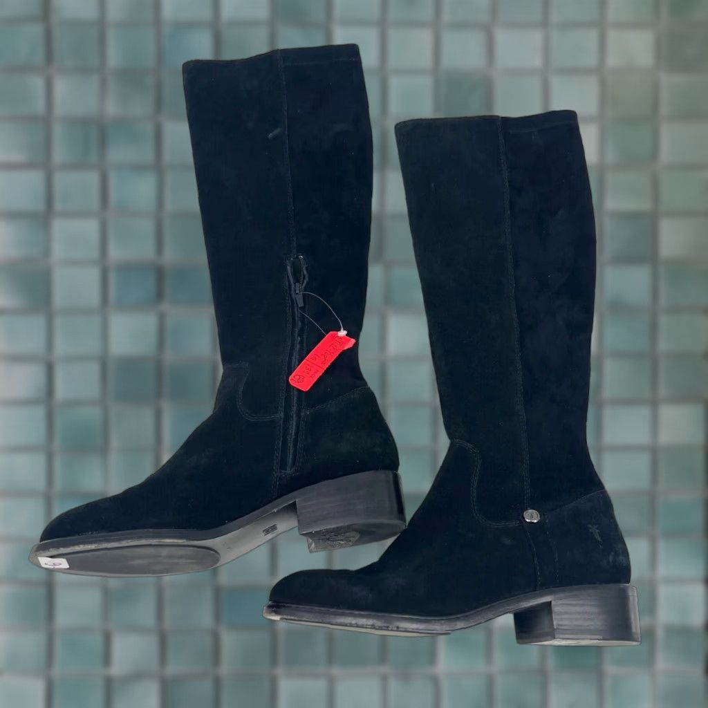 FRYE Taylor Stretch Tall Boots Black Suede Womens Size Bootie