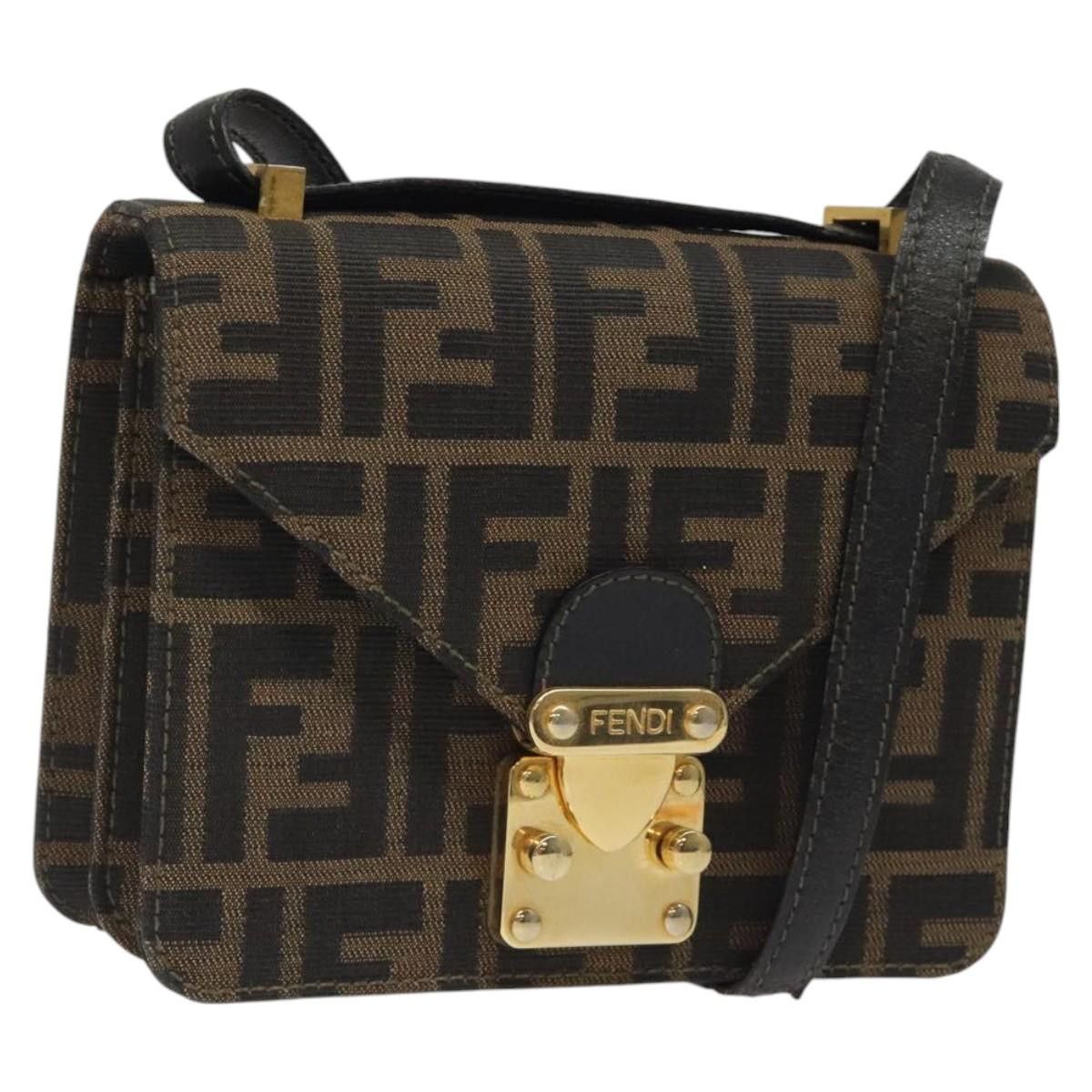 Fendi Zucca Canvas Shoulder Bag Black Brown Gold Auth Ba1255 in Black/Brown/Gold, Women's