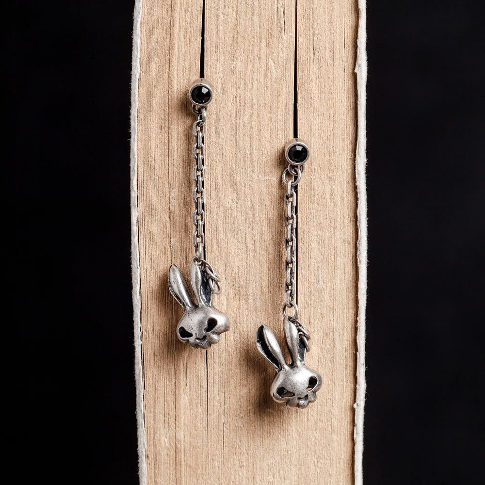 Jewelry Rabbit 925 Silver Dark Earrings One Pairs Chrome Jewelry Size ONE SIZE - 2 Thumbnail