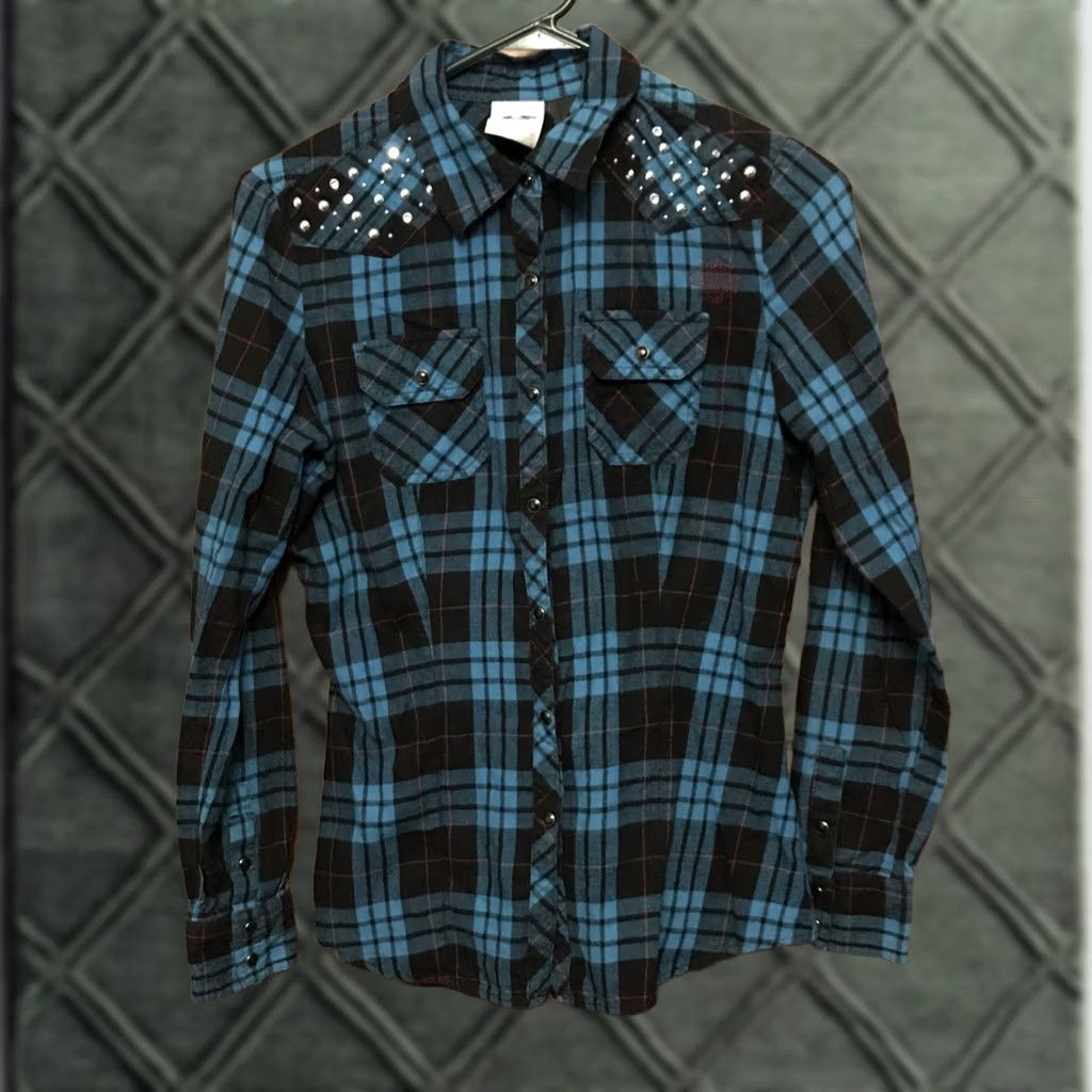 Harley Davidson Harley-Davidson Shirt L/S Plaid Blue Black Small Snap Pearl Sleeve Men’s Women’s? Size S / US 4 / IT 40 - 1 Thumbnail