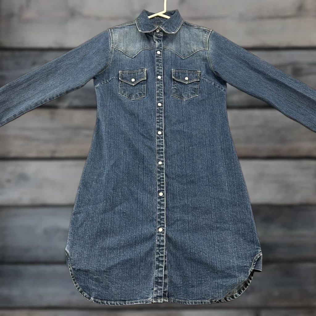 Vintage VINTAGE RU Dress Womens M Blue Pearl Snap Long Sleeve Denim Dark Wash Western Maxi Shirt Dress 90s Ladies Pocketed Size M / US 6-8 / IT 42-44 - 1 Thumbnail