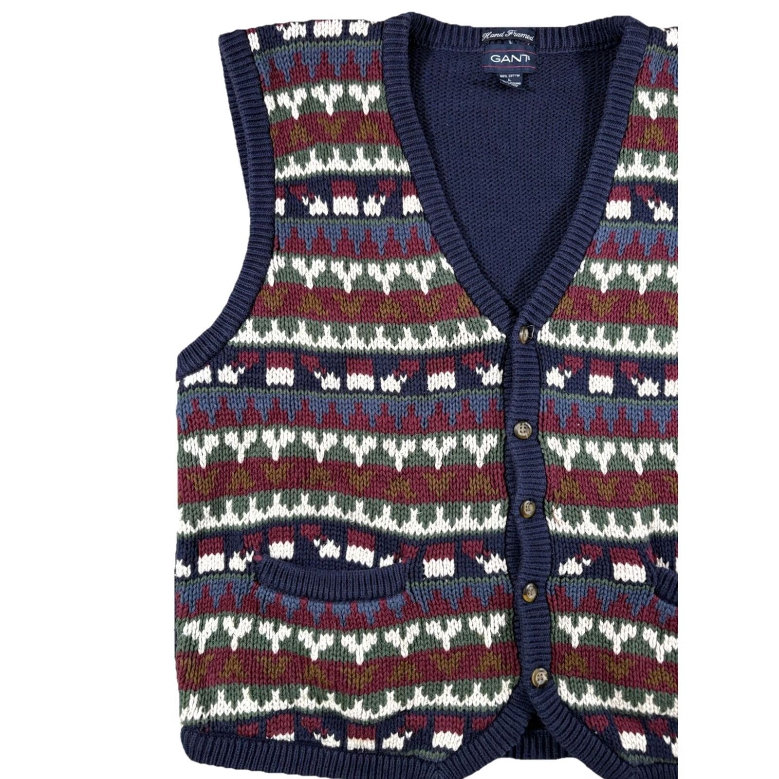 Gant Vintage Gant Sweater Vest, Geometric Print Hand Framed Grandpa Large - Size US L / EU 52-54 / 3 - 2 Thumbnail