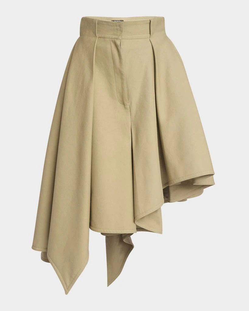 Balmain o1s1wg111025 Pleated Hi-Low Cotton Midi Skirt in Beige Size 28" / US 6 / IT 42 - 1 Thumbnail