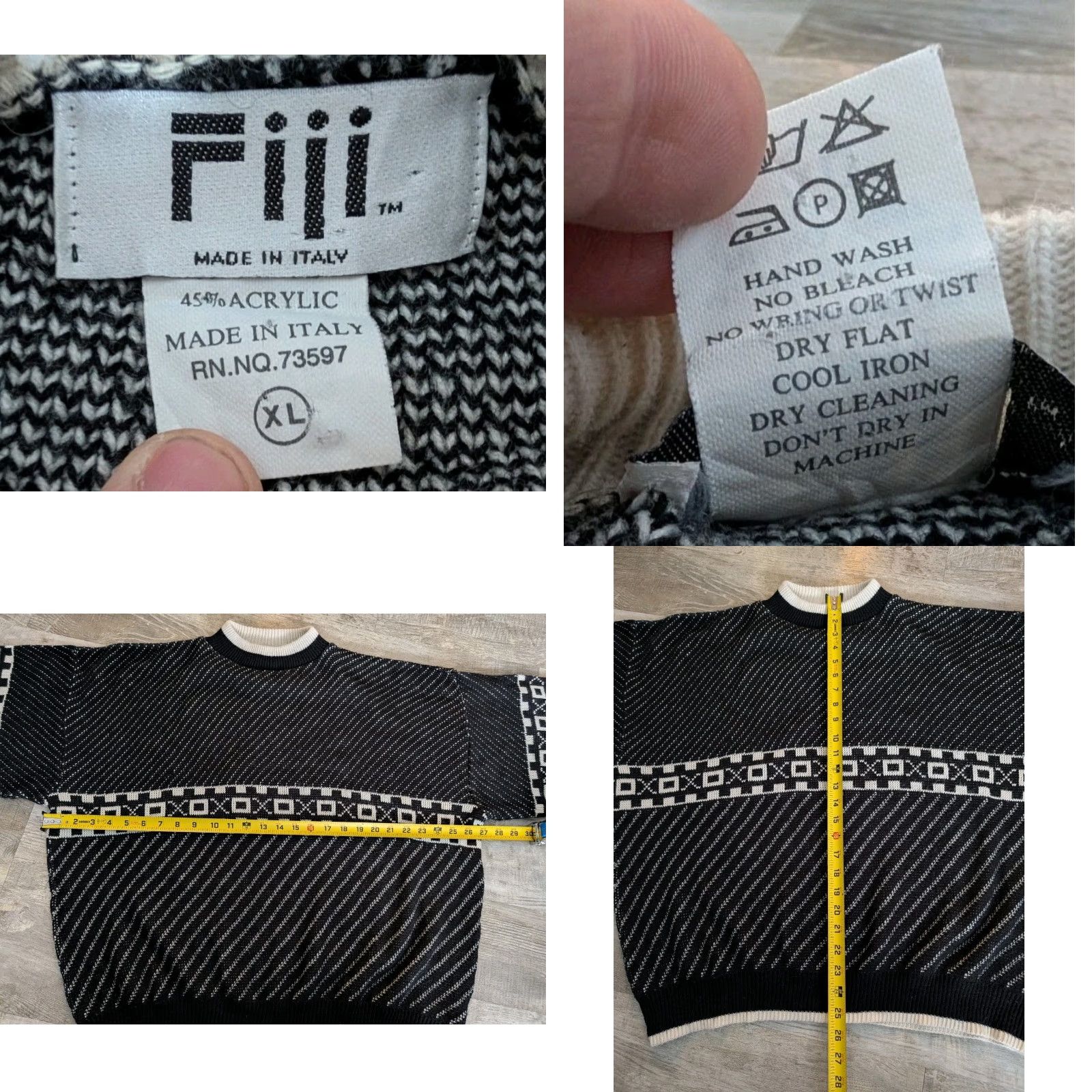 Vintage VINTAGE Fiji Sweater Mens Black White Geometric Knit Mock Neck Pullover XL Italy Hand Washable Casual Formal Travel Size US XL / EU 56 / 4 - 8 Thumbnail