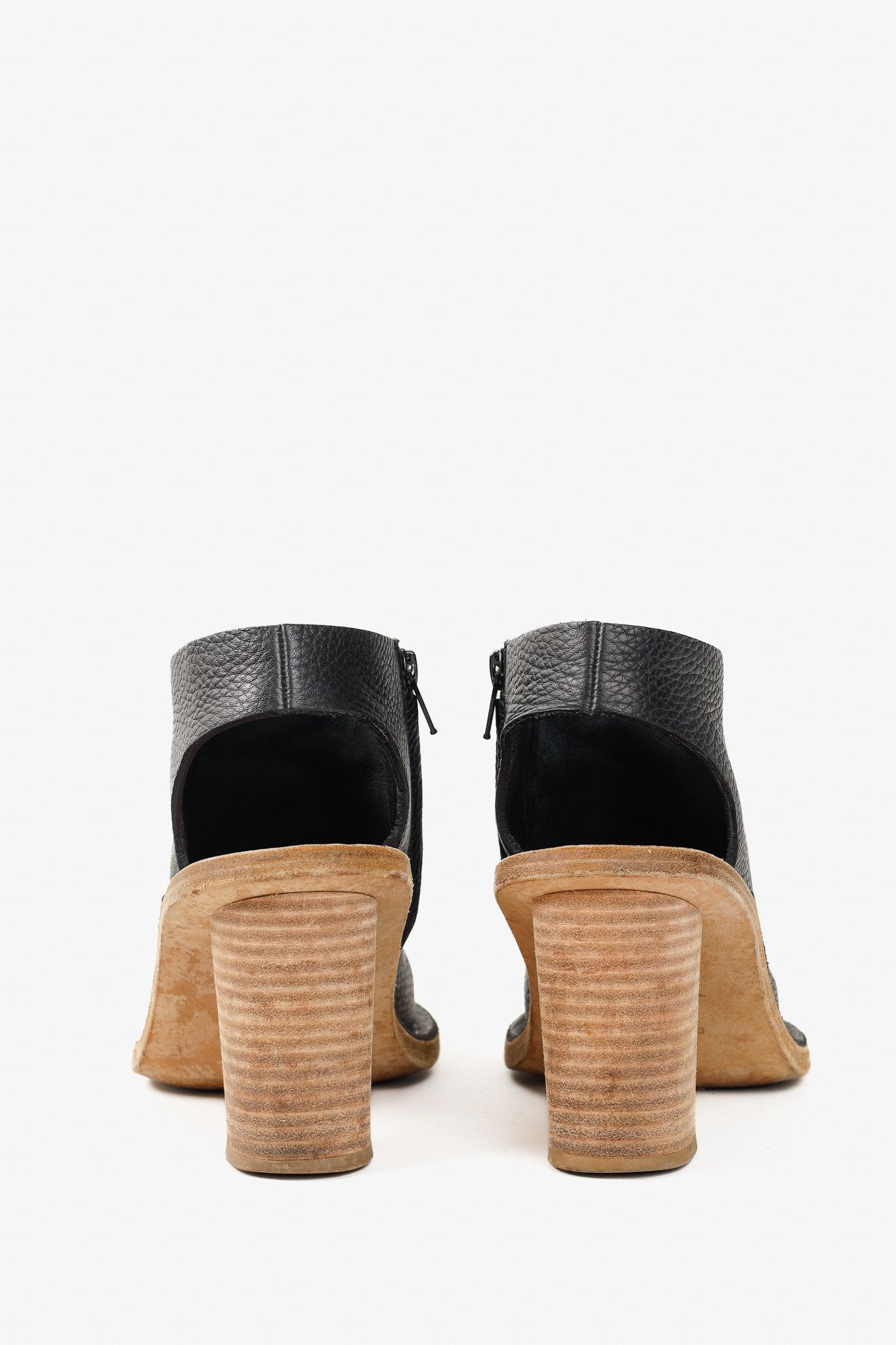 Balenciaga Balenciaga Black Pebbled-Leather Peep-Toe Sandals Size US 6.5 / IT 36.5 - 3 Thumbnail