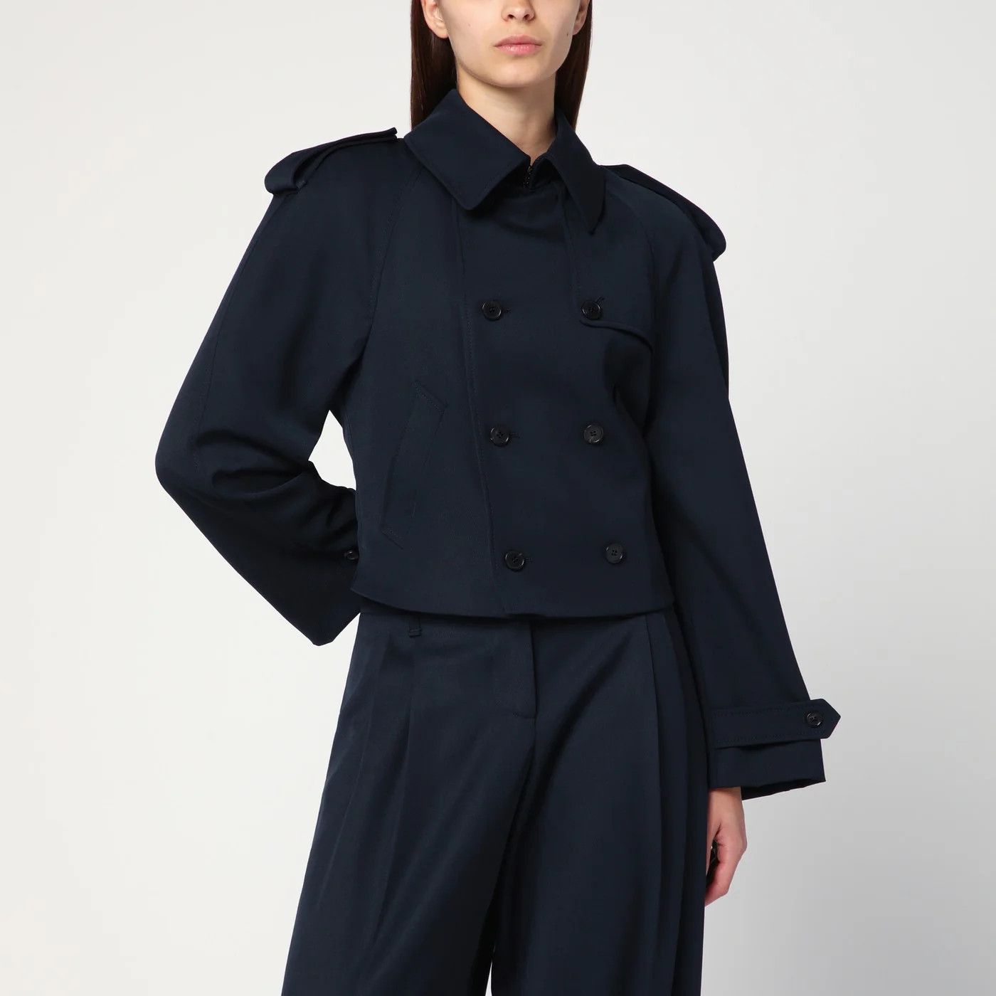 Alexander McQueen o1d2blof0426 Short Double-Breasted Jacket in Navy Blue Size M / US 6-8 / IT 42-44 - 4 Thumbnail