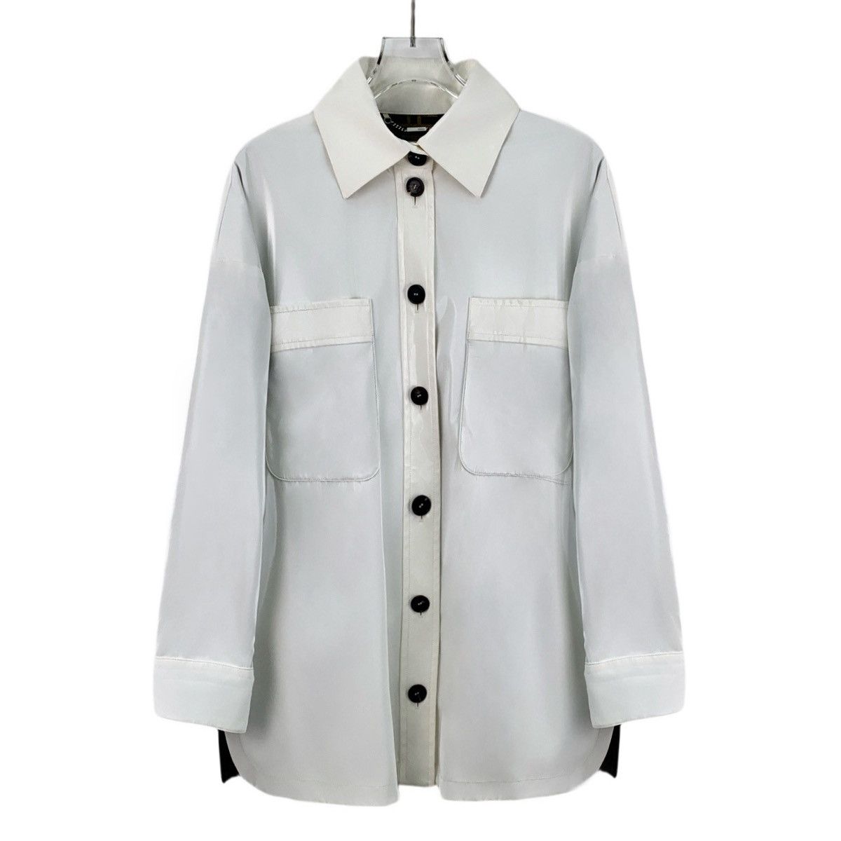 Fendi Fendi White Patent Leather Collared Long Sleeve Shirt K26WX Size S / US 4 / IT 40 - 1 Thumbnail