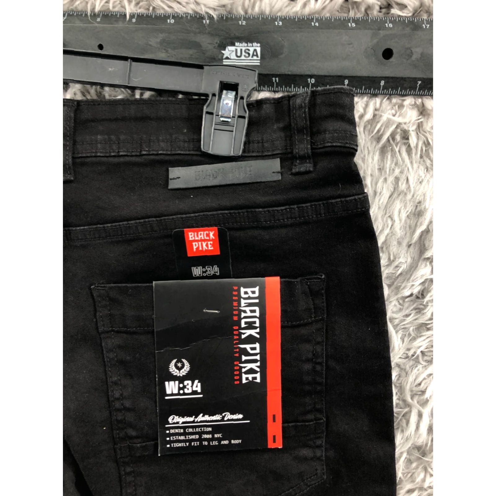 Vintage Black Pike Shorts Mens Regular Denim Bermuda 34 Dark Black Orange Logo Pockets Belt Loops 5-Pocket Size US 34 / EU 50 - 4 Thumbnail