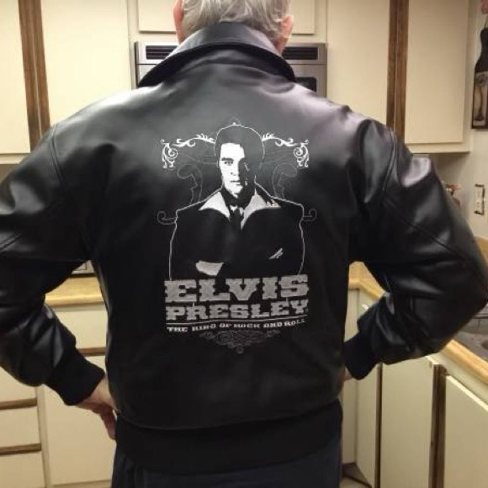 Image of Vintage Elvis Presley Excelled Black Faux Leather Embroidere, Men's (Size 2XL)