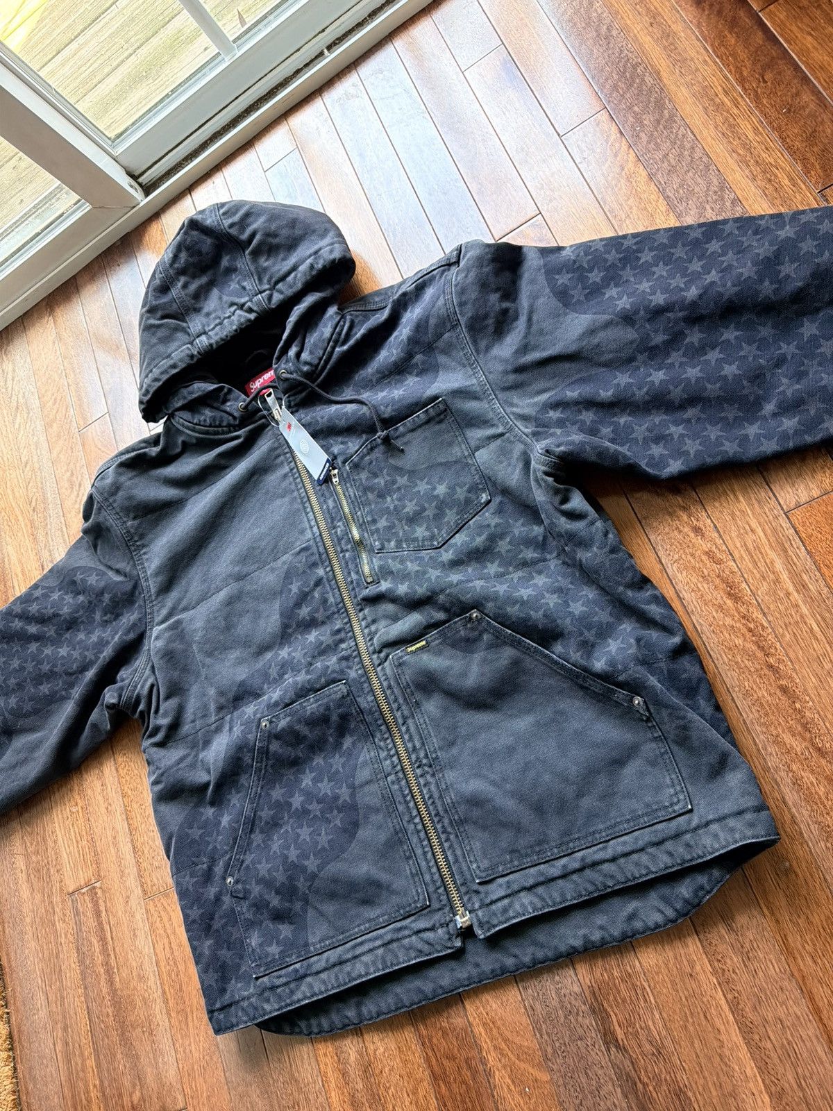 Supreme Supreme Flag Quilted Hooded Work Jacket - black - Large Size US L / EU 52-54 / 3 - 2 Thumbnail