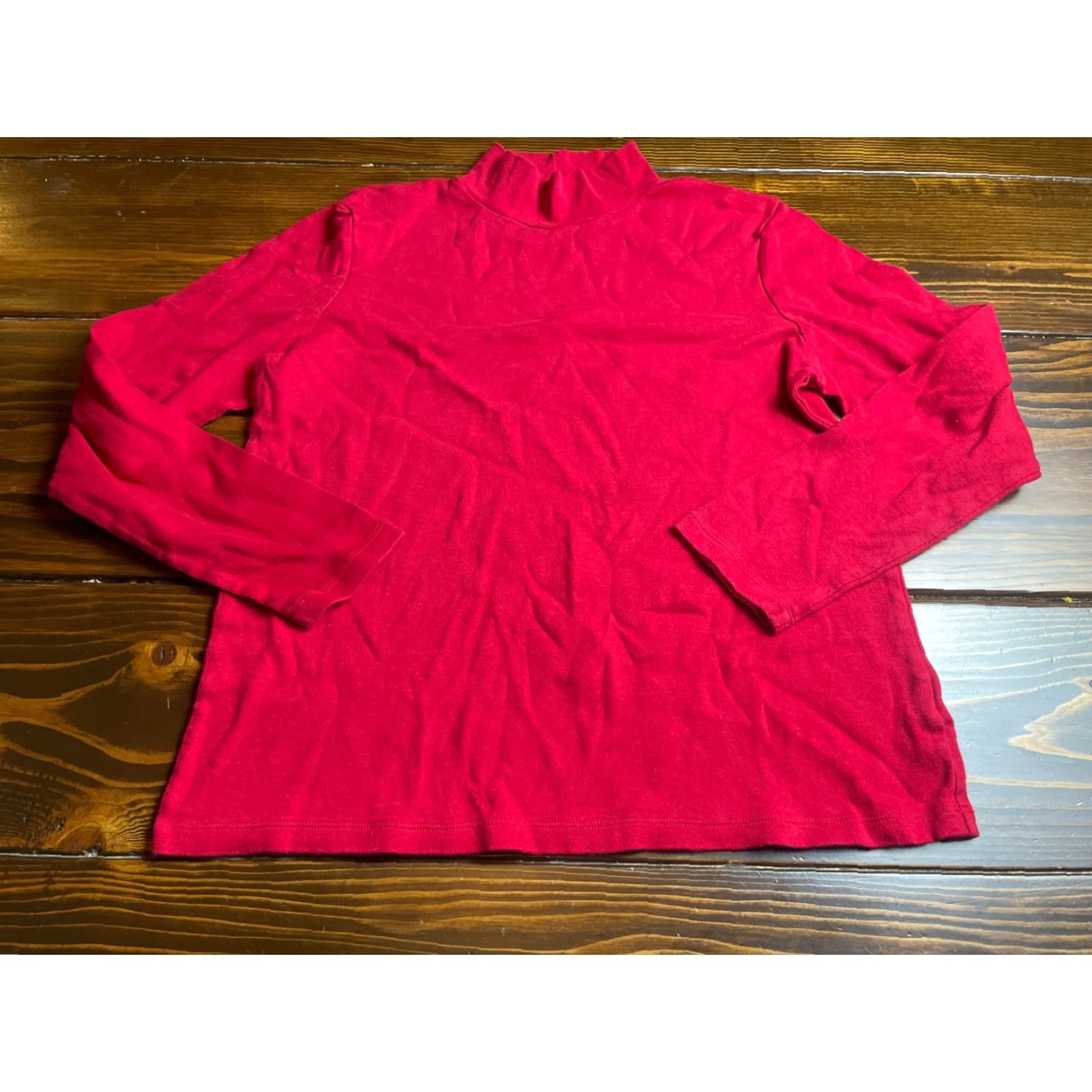 Croft & Barrow Croft & Barrow Shirt, Women's Large, Red, Mock Neck, Long Sleeve, Casual, Basic, Modern, Fall, Spring, Summer, Regular, Women, Size L, T-Shirt Size L / US 10 / IT 46 - 2 Thumbnail