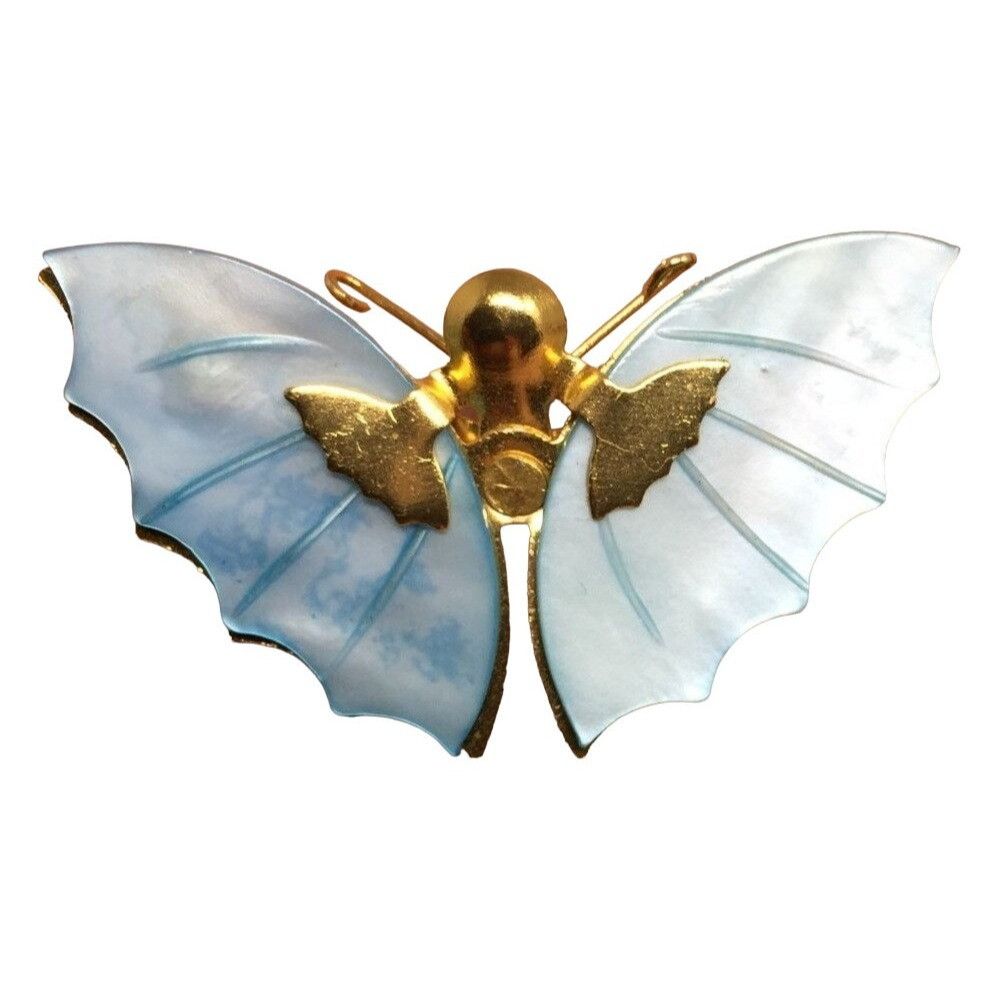Other Vintage 1970s Blue Butterfly Shell Gold Tone Brooch Size ONE SIZE - 1 Thumbnail