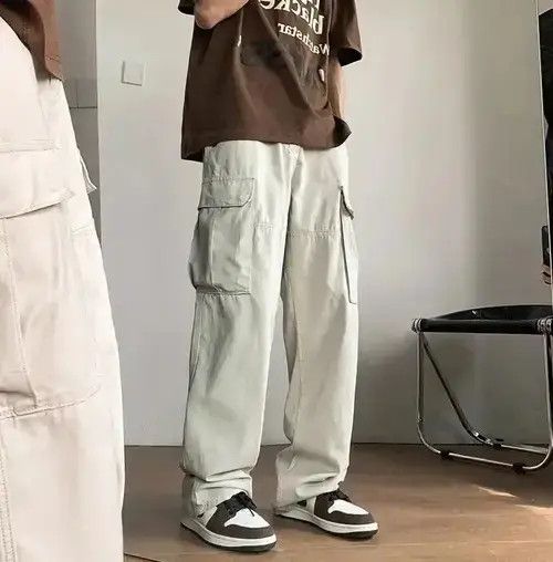 Japanese Brand Cargo Pants Cream- Korean Streetwear Style Pants Size US 31 - 1 Thumbnail