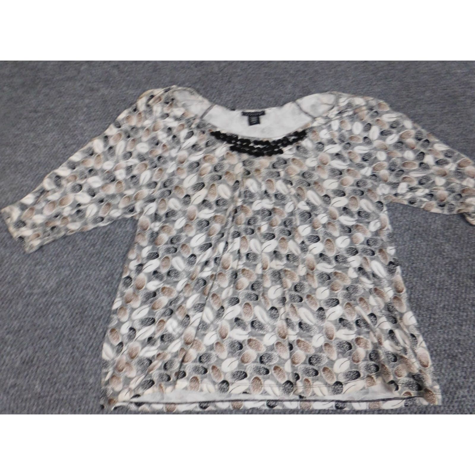 Vintage Apostrophe Womens Blouse L Beige Pullover Stretch Short Sleeve Button Collared Casual Rayon Polyester Classic Basic Size L / US 10 / IT 46 - 3 Thumbnail