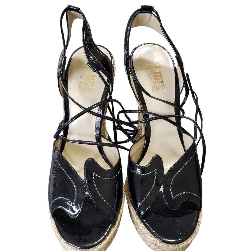 Jennifer Lopez CT1613b JLO Ladies Black NWOT High Wedge Sandal Size 9 Size US 9 / IT 39 - 2 Thumbnail