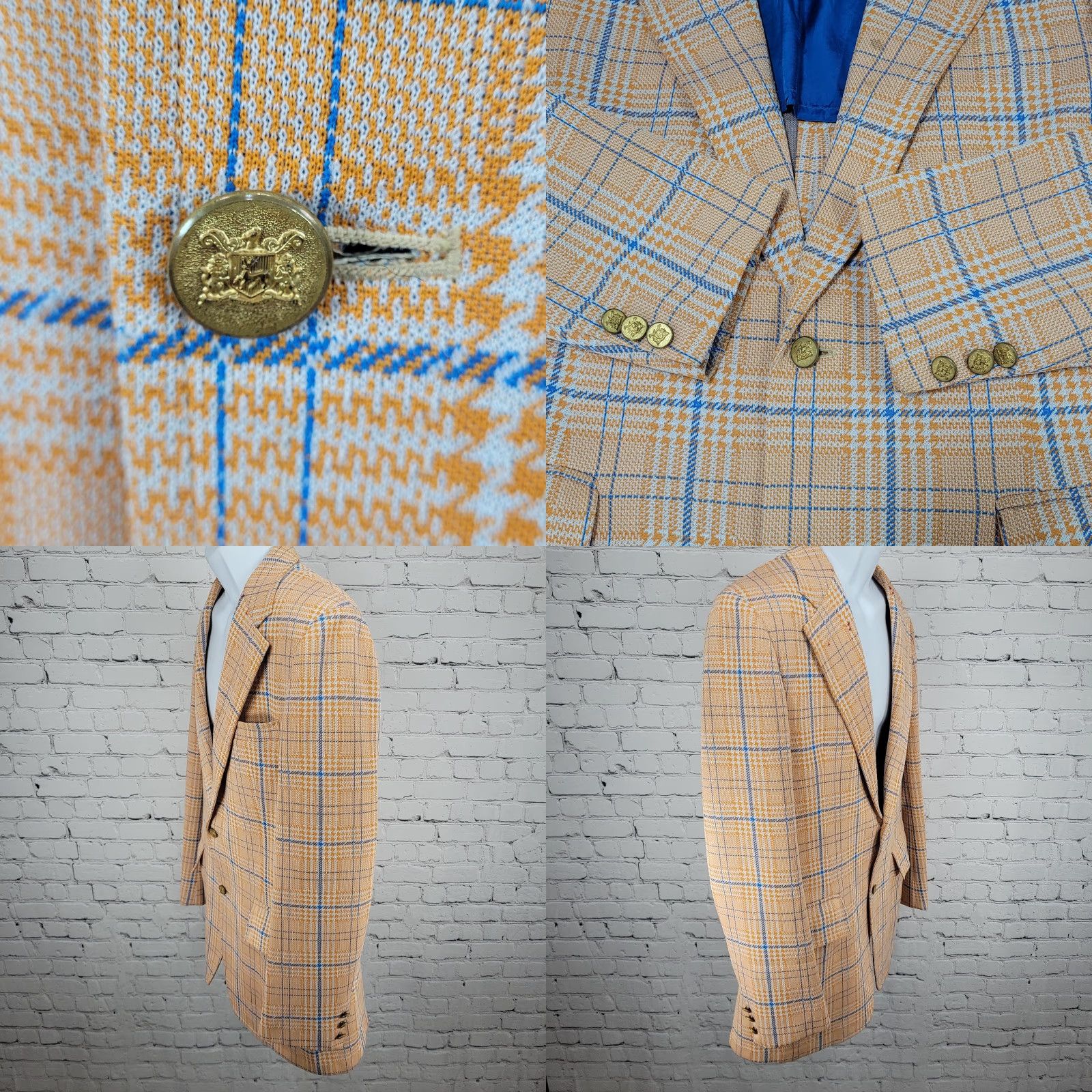 Izod VTG Izod Blue Orange Houndstooth Single-Vented Notch 70s Blazer Sport Coat 40 Mens Regular Chest 42"} Size 40R - 9 Thumbnail