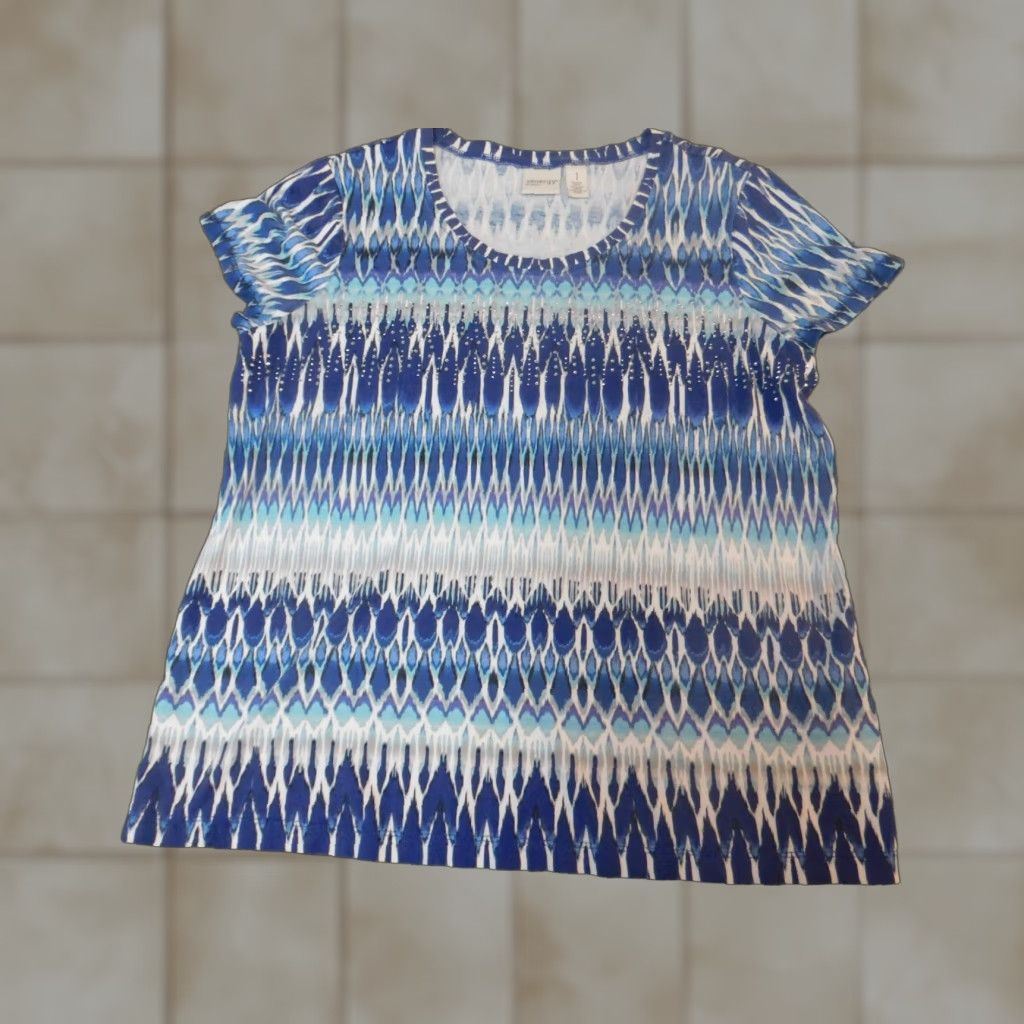 Vintage Chicos Shirt Womens Blue 1 Crew Neck Striped Stretch Blouse Casual Regular Buttons Long Sleeve Size XS / US 0-2 / IT 36-38 - 1 Thumbnail