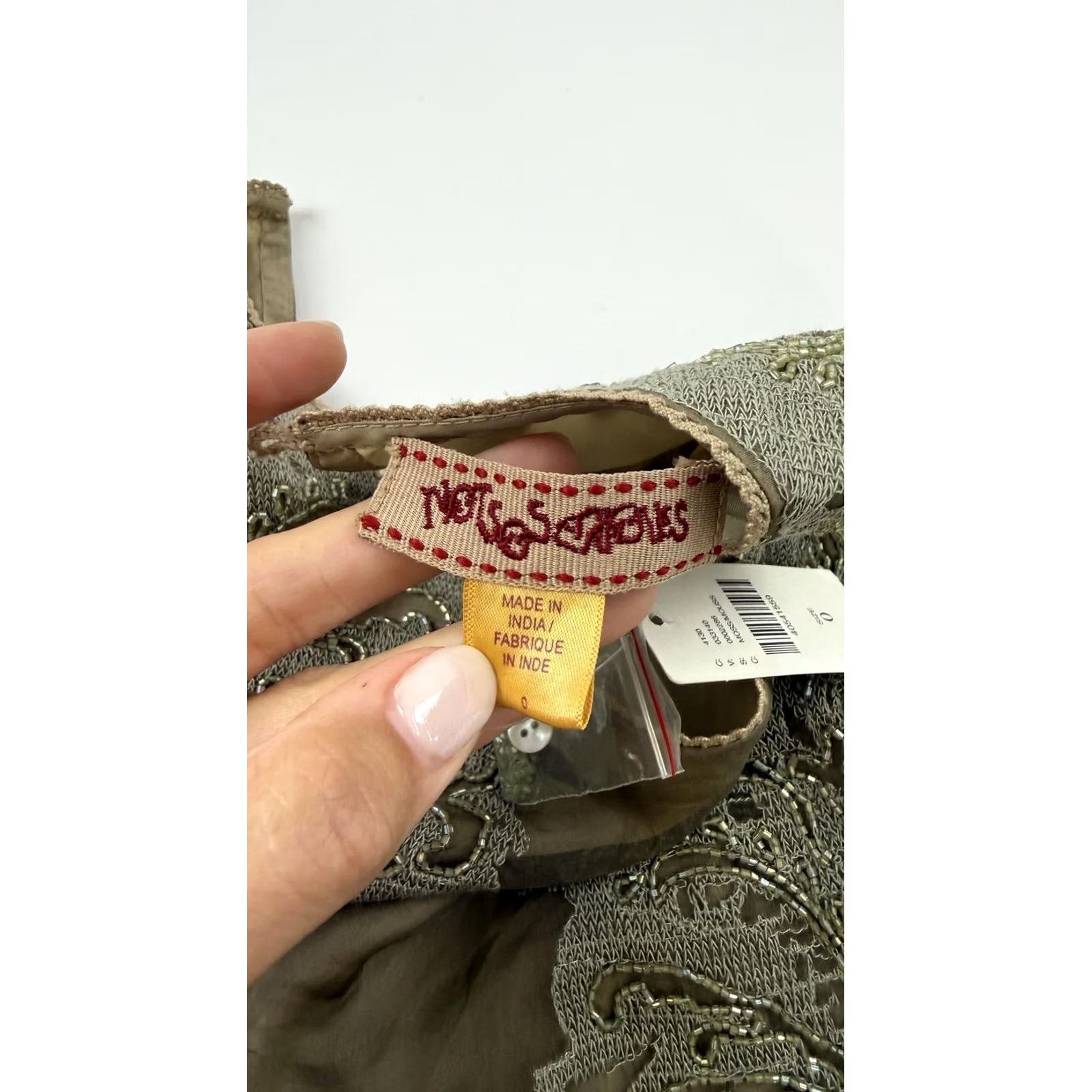 Anthropologie Not So Serious Dress Womens 0 Olive Green Silk Beaded Embroidered Tiered Sheer Size XS / US 0-2 / IT 36-38 - 6 Thumbnail