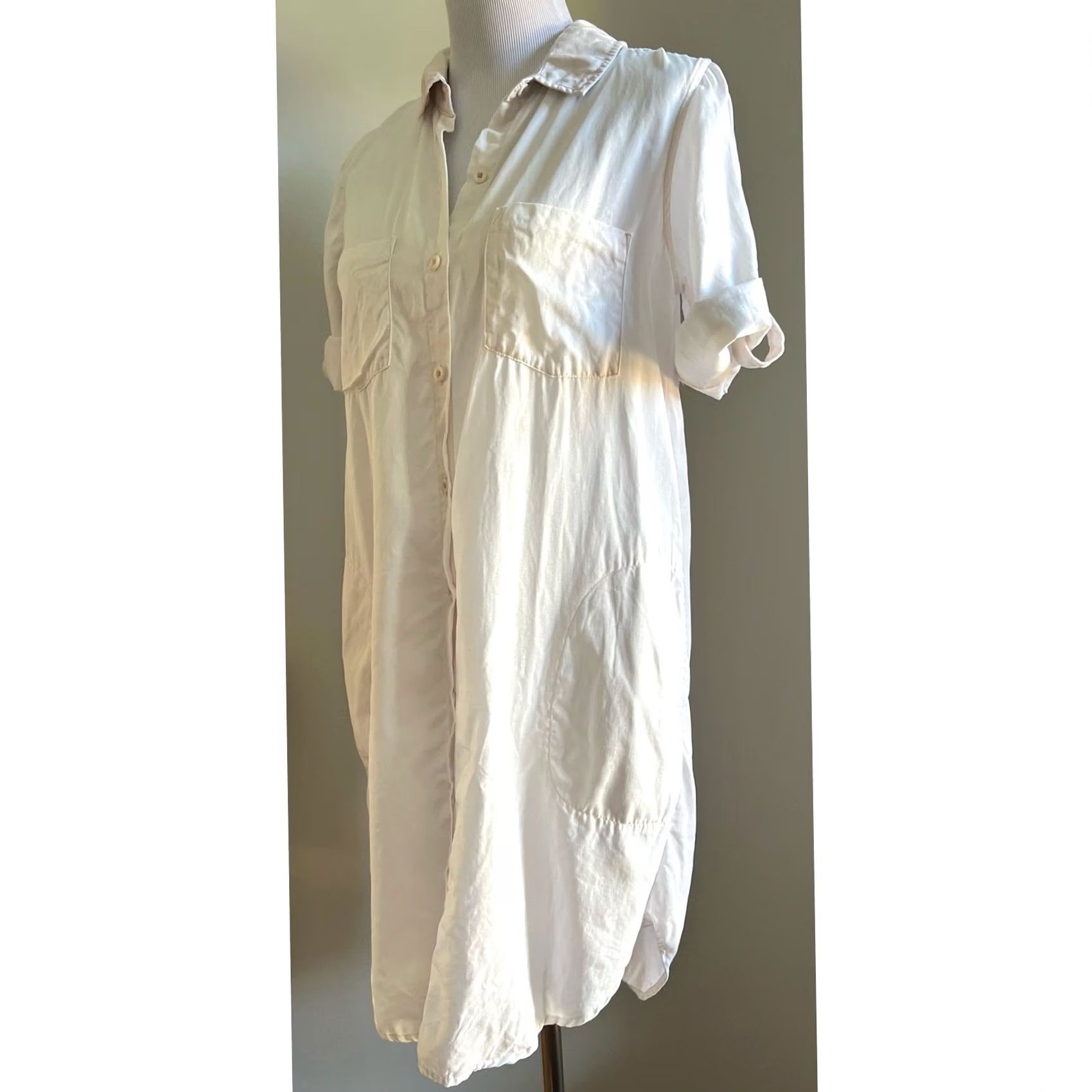 Vintage Cloth & Stone Shirt Dress Ivory Pockets Roll Tab Sleeve Short Dress Women S Lyocell Cream Shirt Dress Womens Size S / US 4 / IT 40 - 4 Thumbnail