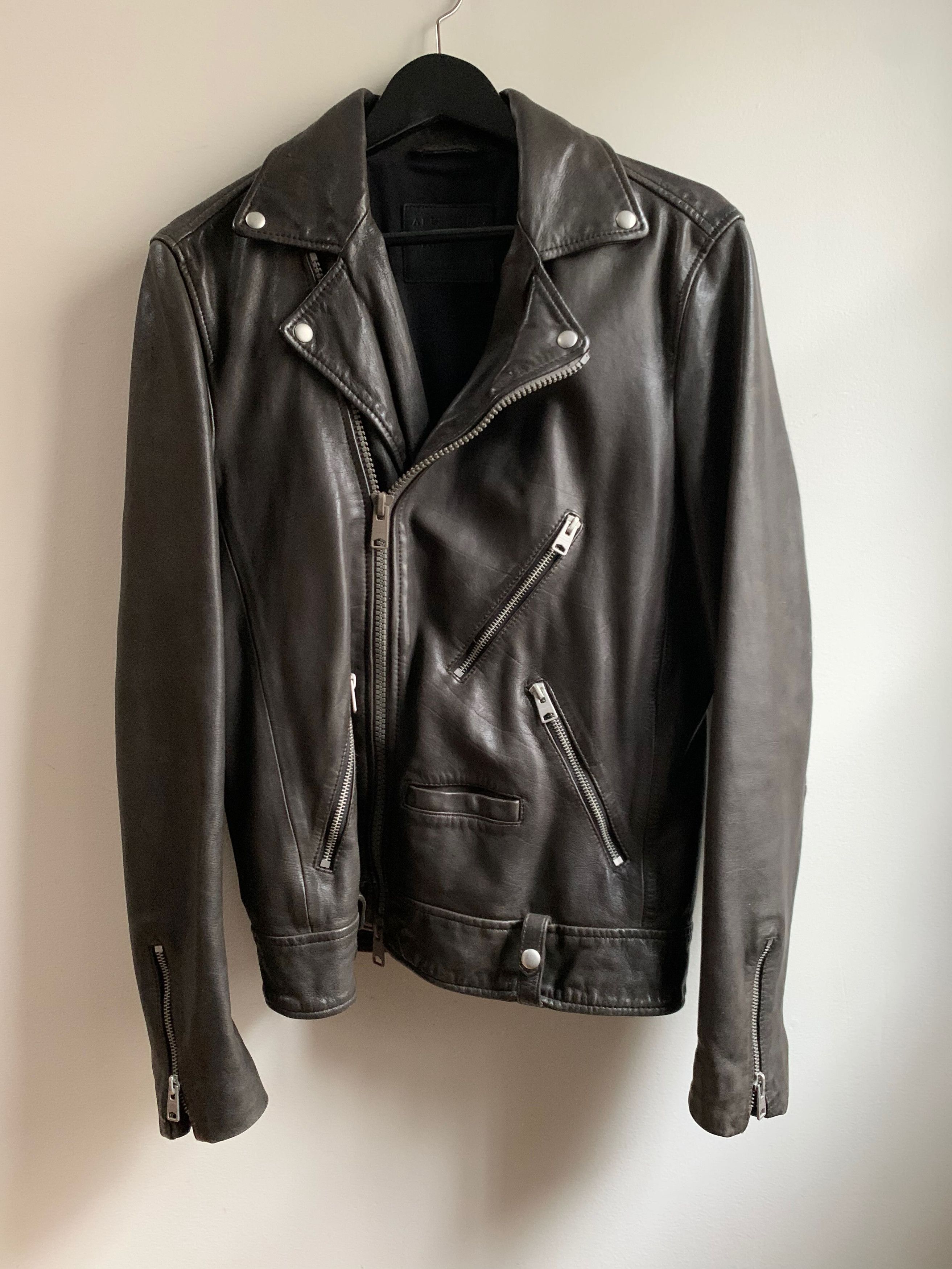 Image of Allsaints Muir Biker Leather Jacket - Size Xs in Black, Men's