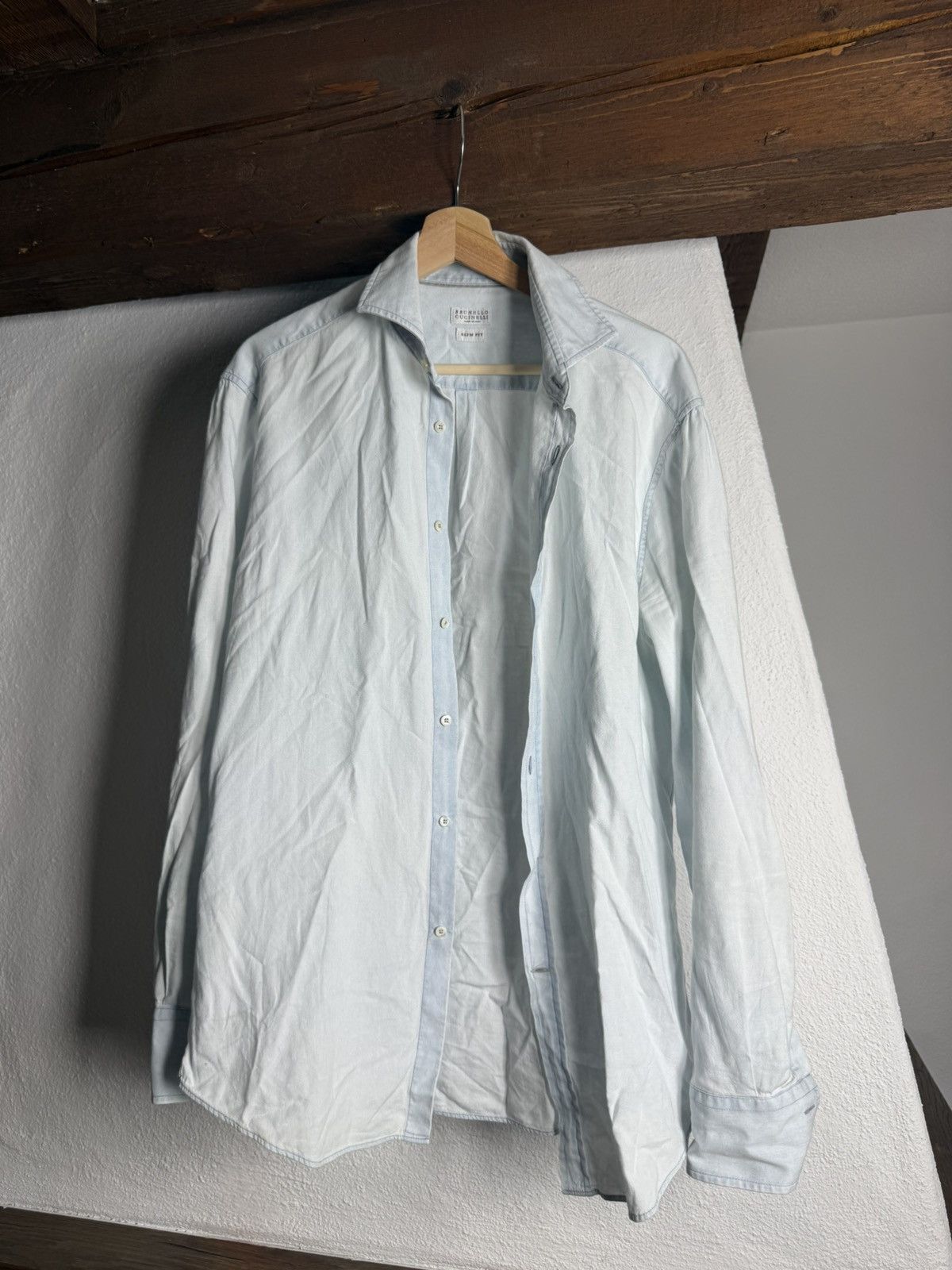 Brunello Cucinelli Brunello Cucinelli Light Blue Slim Fit Cotton Size M/L Size US M / EU 48-50 / 2 - 1 Thumbnail