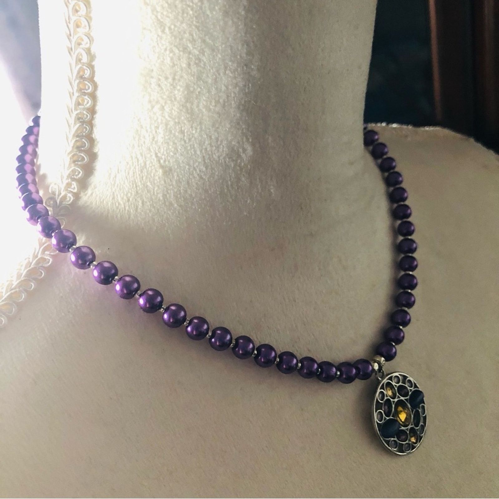 Handmade Handcrafted repurpose stone pendant Pearl necklace Size ONE SIZE - 3 Thumbnail