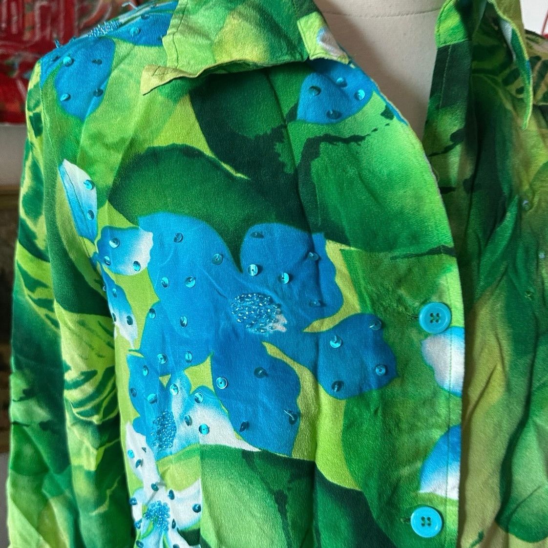 Other diane gilman green blue floral button up blouse Size M / US 6-8 / IT 42-44 - 2 Thumbnail