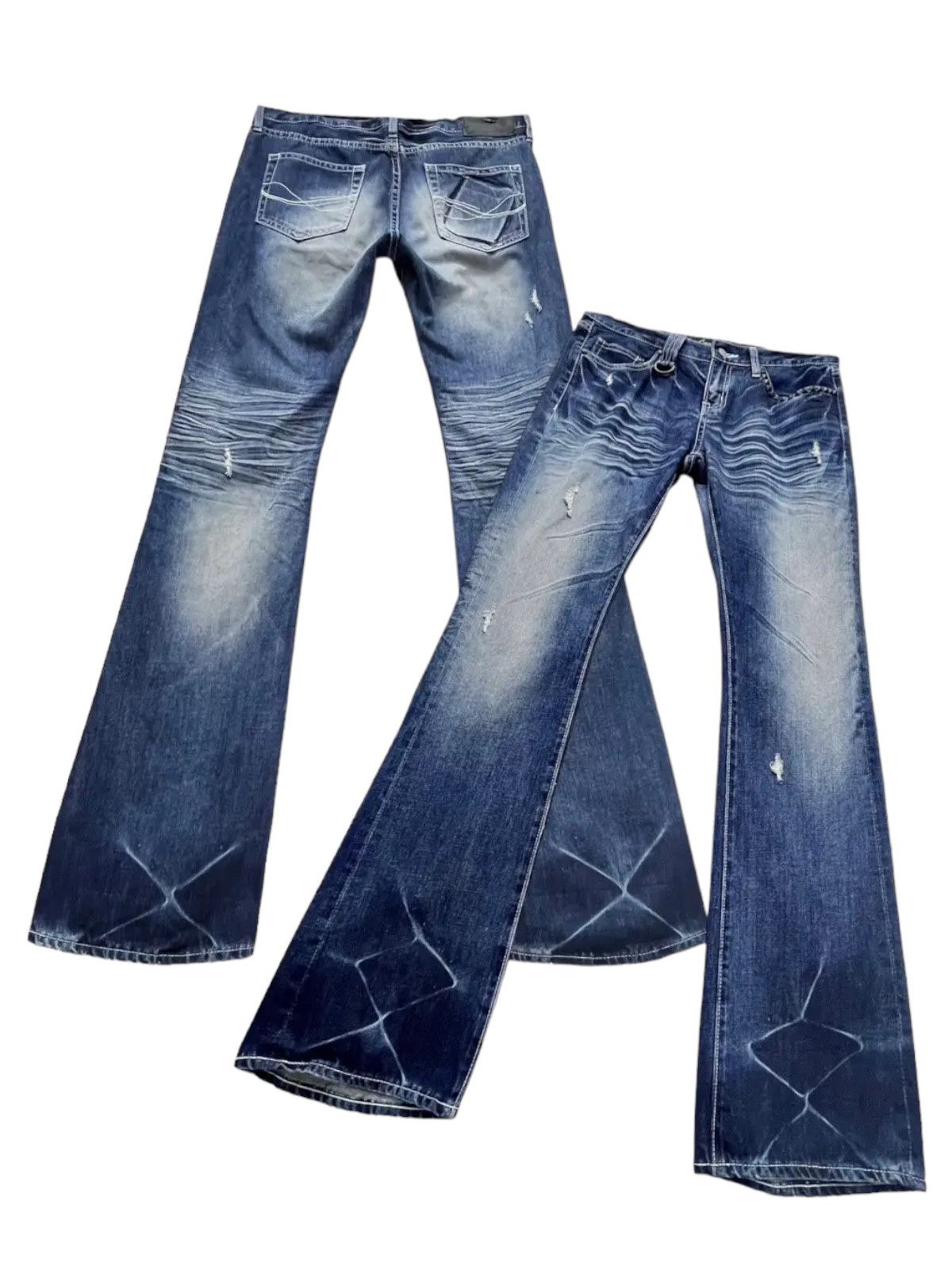 Blue Blue Japan FLARE🔥Vintage CAVARIA PUNK Studded Distressed Blue Denim Size US 32 / EU 48 - 1 Thumbnail